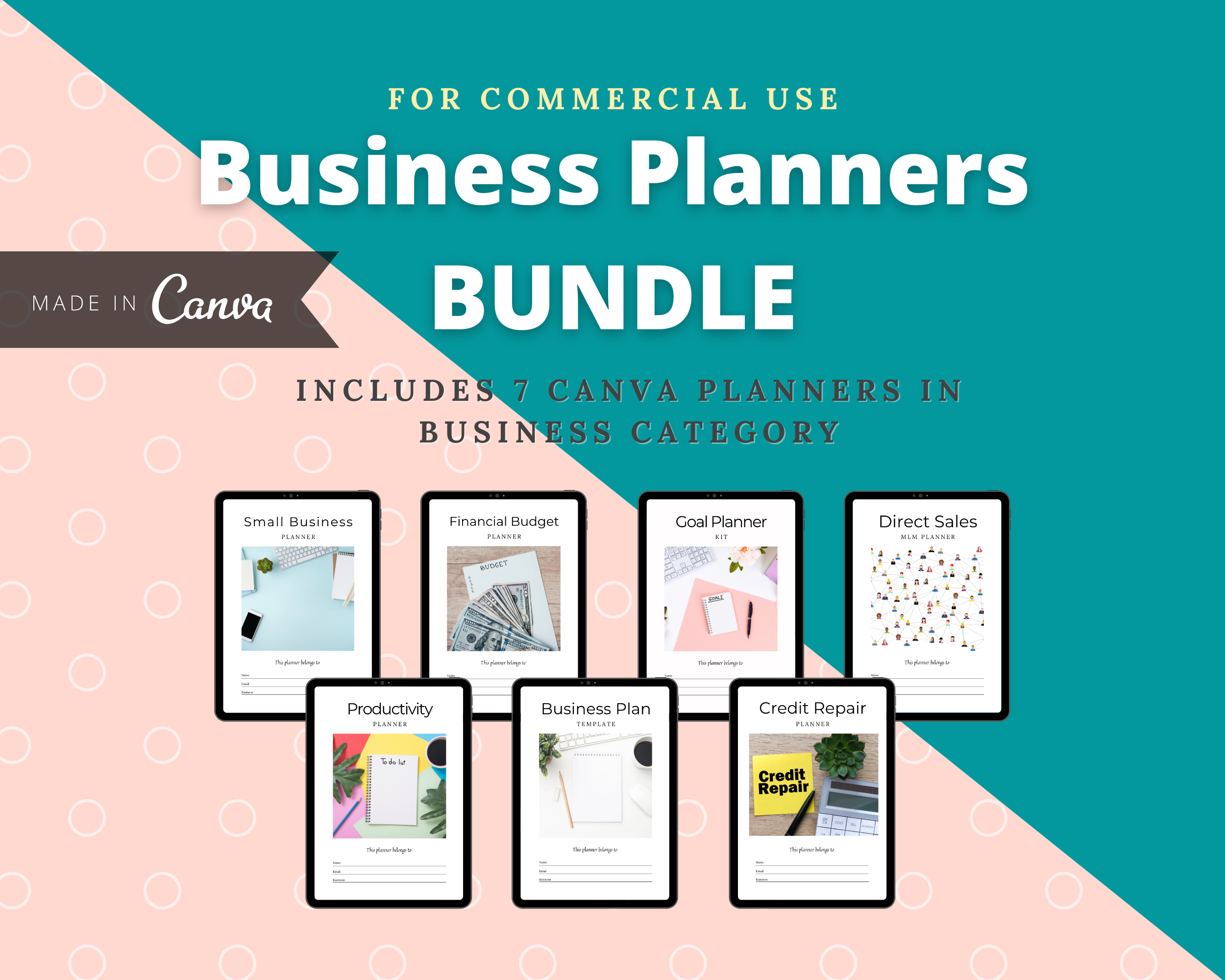 BUNDLE of 7 Business Planners in Canva | Customizable | Editable | Commercial Use | Business Templates