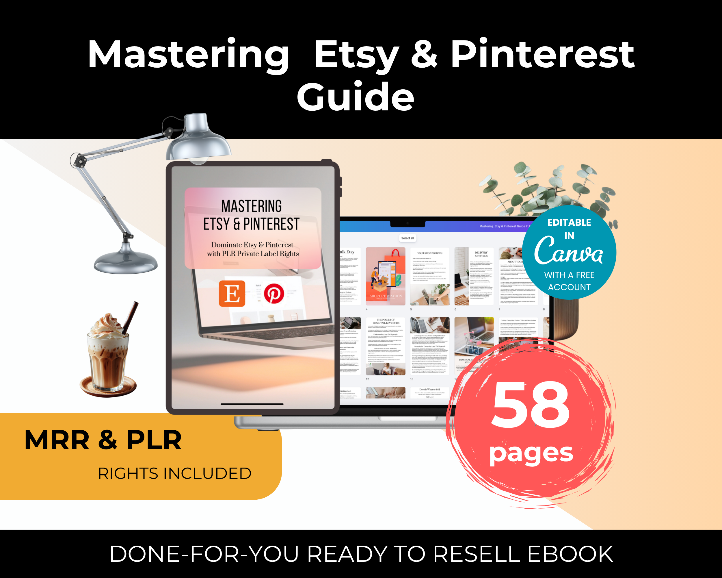 Mastering  Etsy & Pinterest Guide in Canva with MRR, PLR Rights