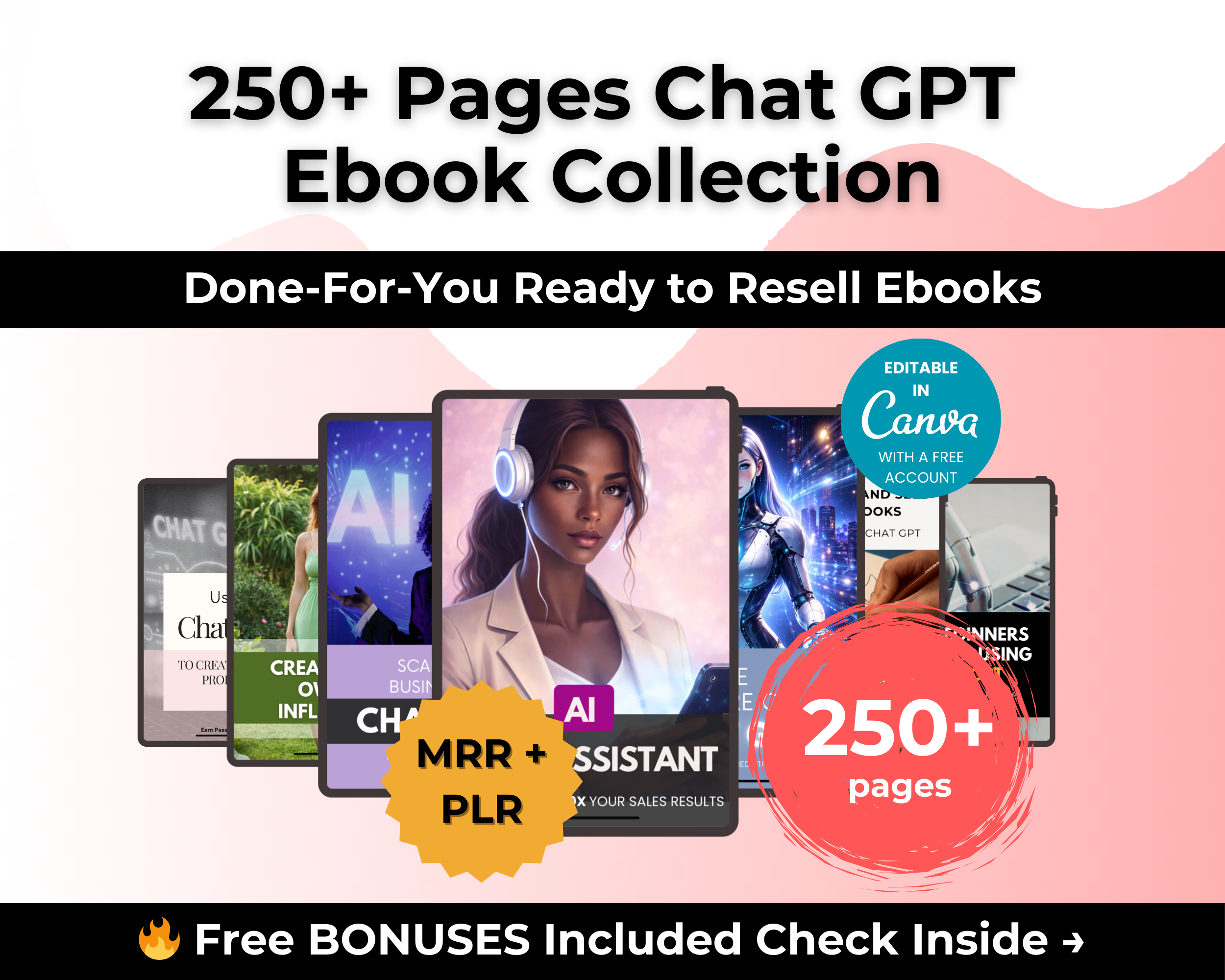 AI & Chat GPT Bundle of 7 Editable Ebooks in Canva with PLR Rights