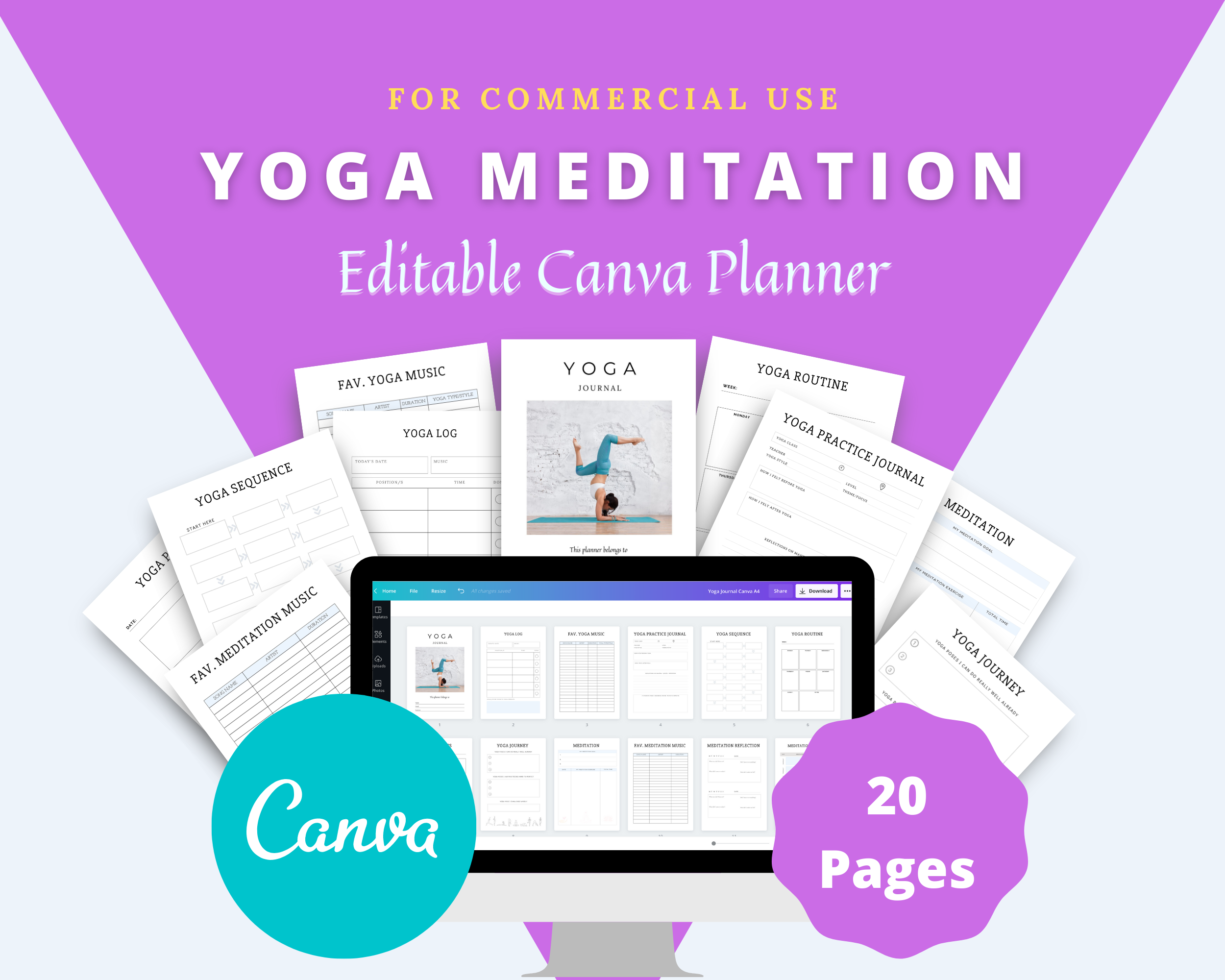 Editable Yoga Journal in Canva | Commercial Use