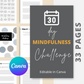 30-Day Mindfulness Challenge | Editable Canva Template A4 Size