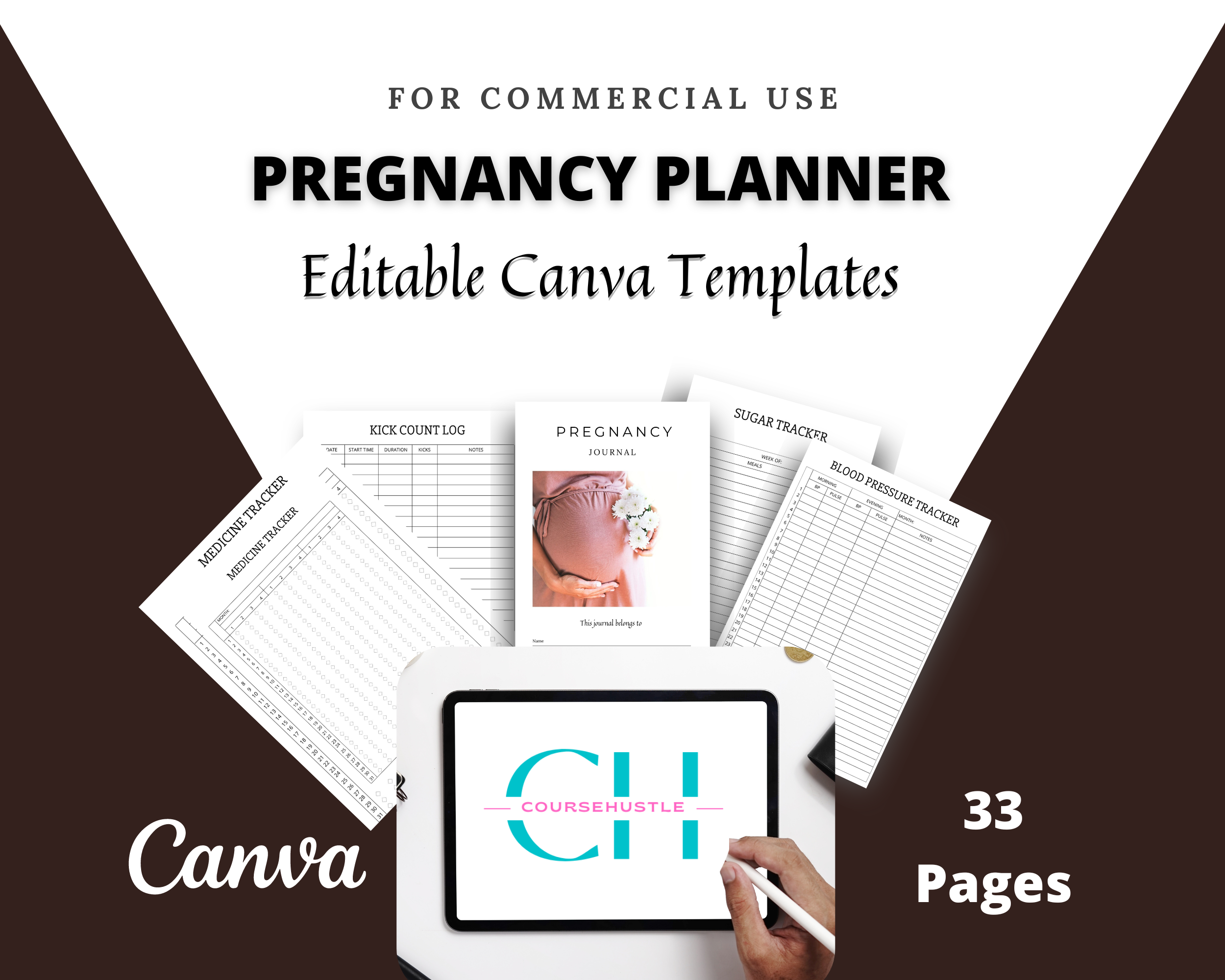 Editable Pregnancy Planner Templates in Canva | New Mom Planner Templates | Commercial Use