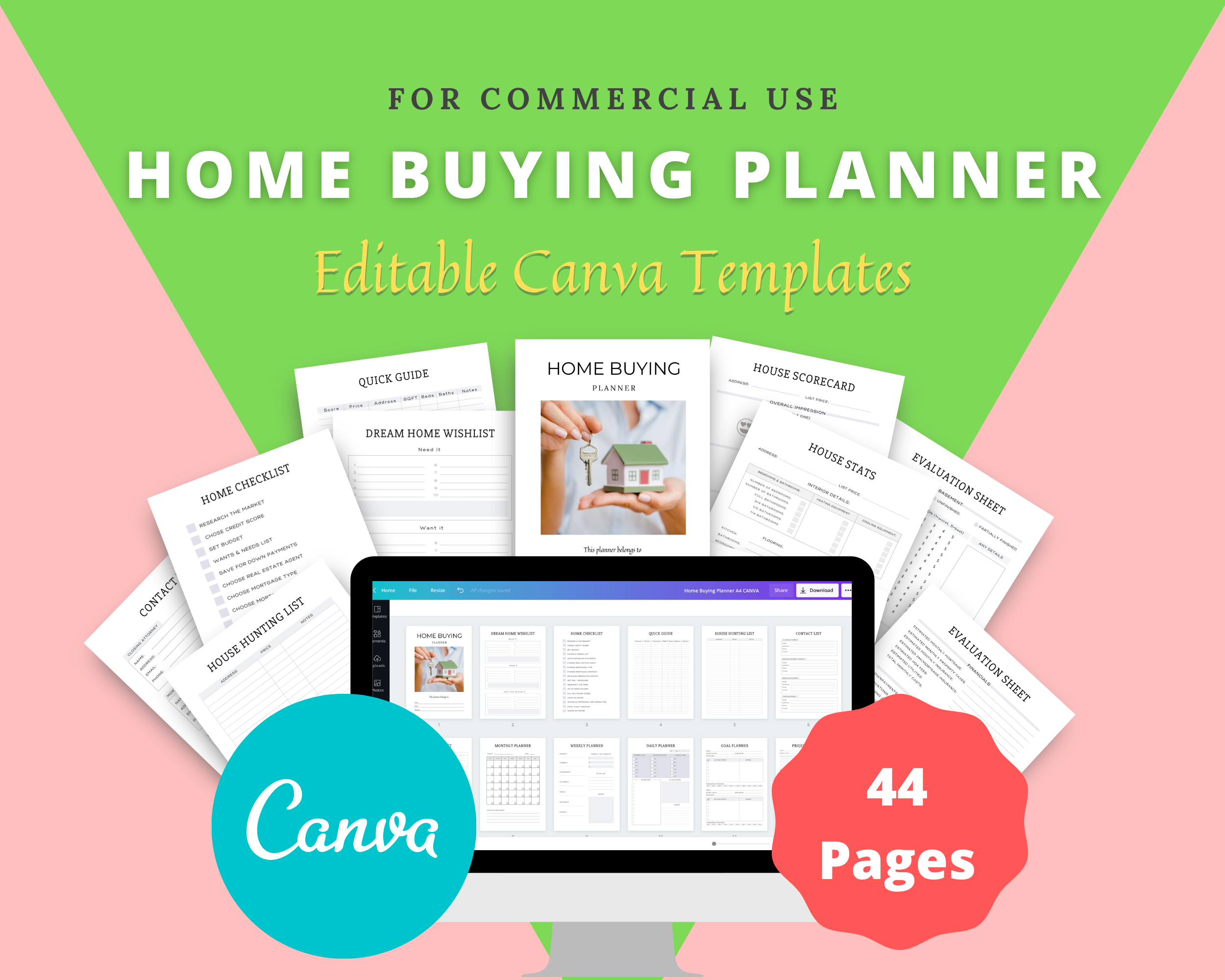 Editable Home Buying Planner in Canva | Commercial Use