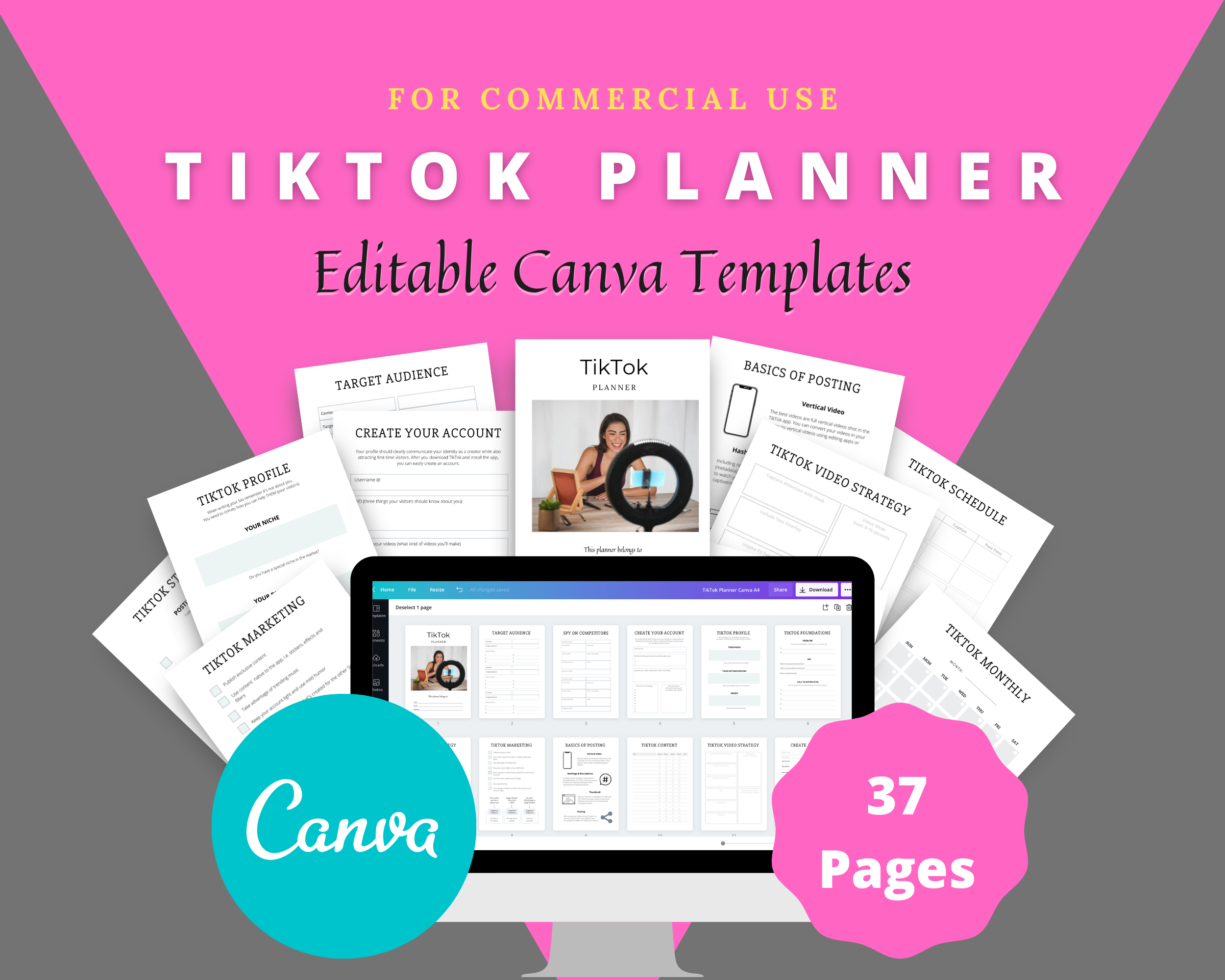 Editable TikTok Planner in Canva | Commercial Use