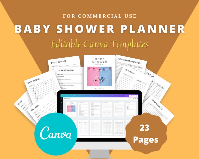 Editable Baby Shower Planner Templates in Canva | Commercial Use