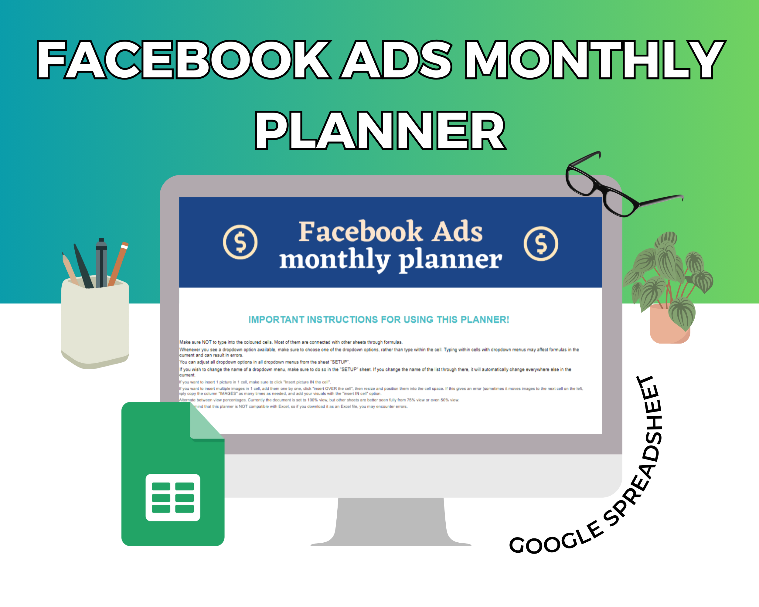 Facebook Ads Monthly Planner Google Spreadsheet | Simple Facebook Ads Google Sheets