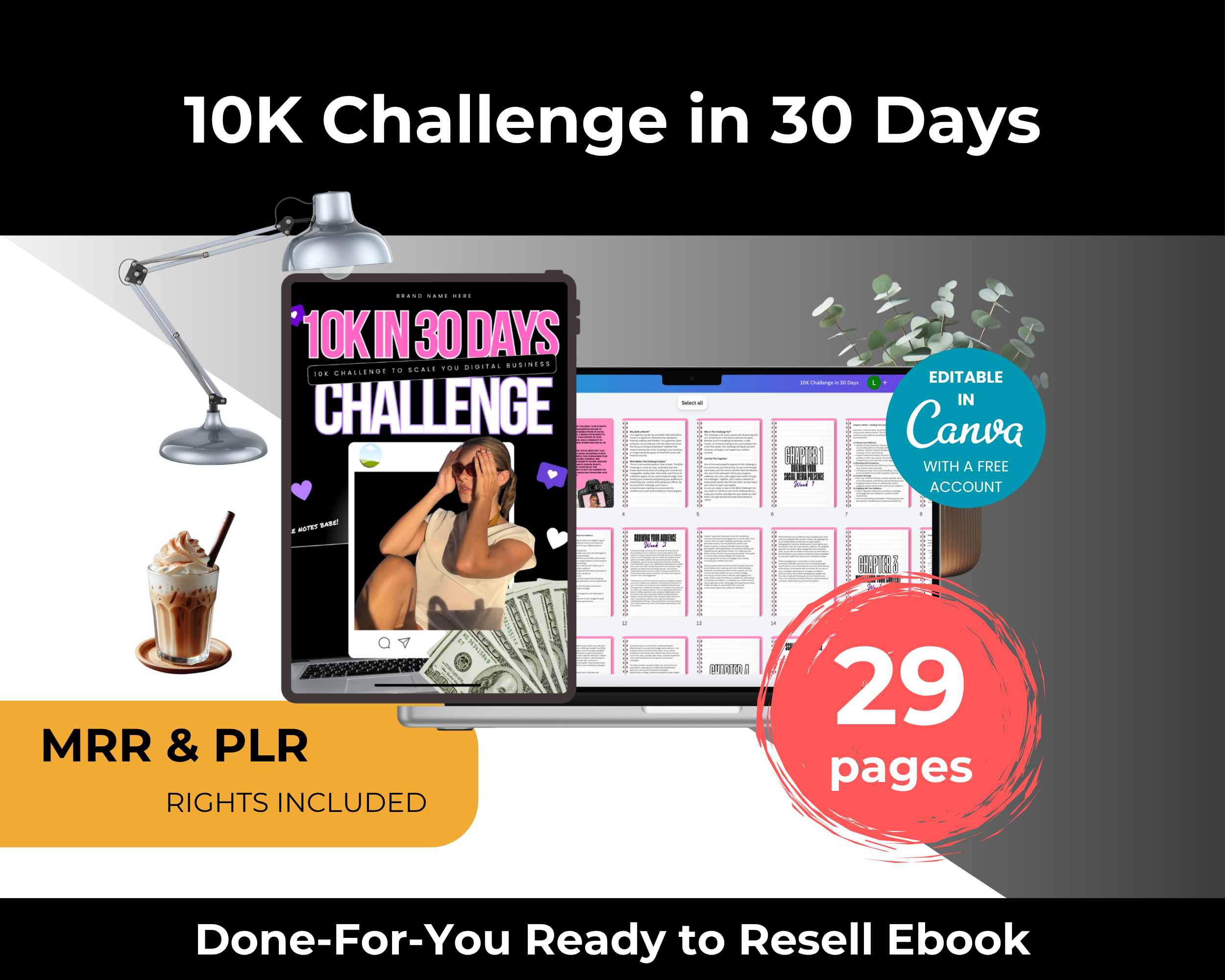 $10K Challenge in 30 Days Ebook in Canva with PLR, MRR Rights