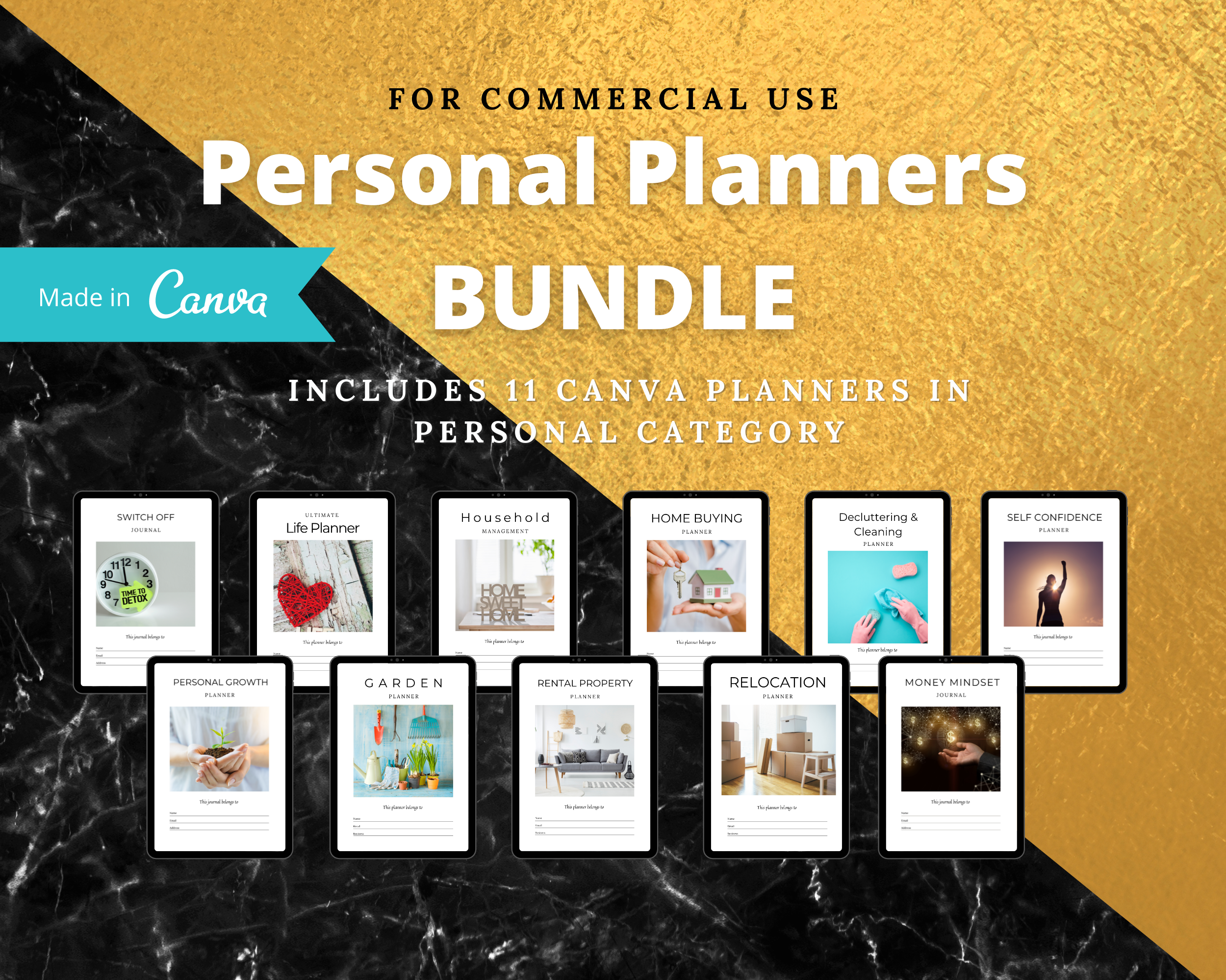 BUNDLE of 11 Personal Planners in Canva | Customizable | Editable Canva Templates | Commercial Use | Personal Planners