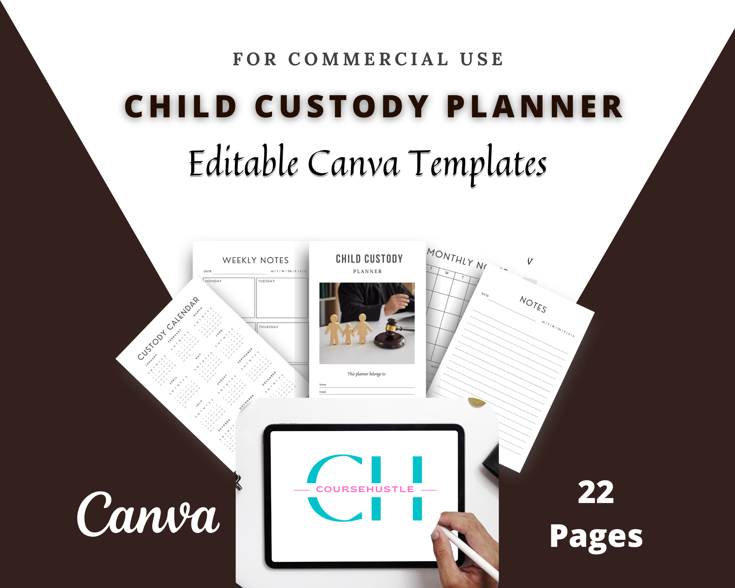 Editable Child Custody Planner in Canva | Canva Template Pack | Commercial Use