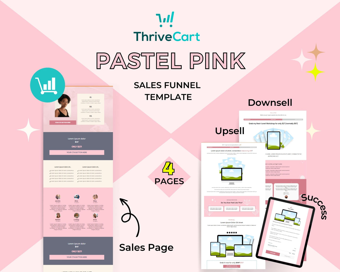 Pastel Pink ThriveCart 4-Page Sales Funnel Template