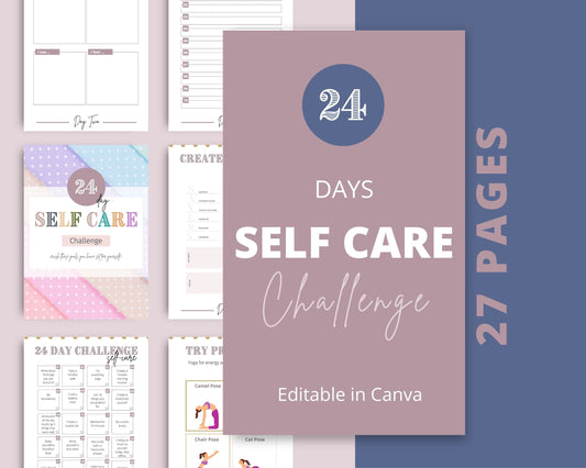 24 Days Self Care Challenge | Editable Canva Template A4 Size