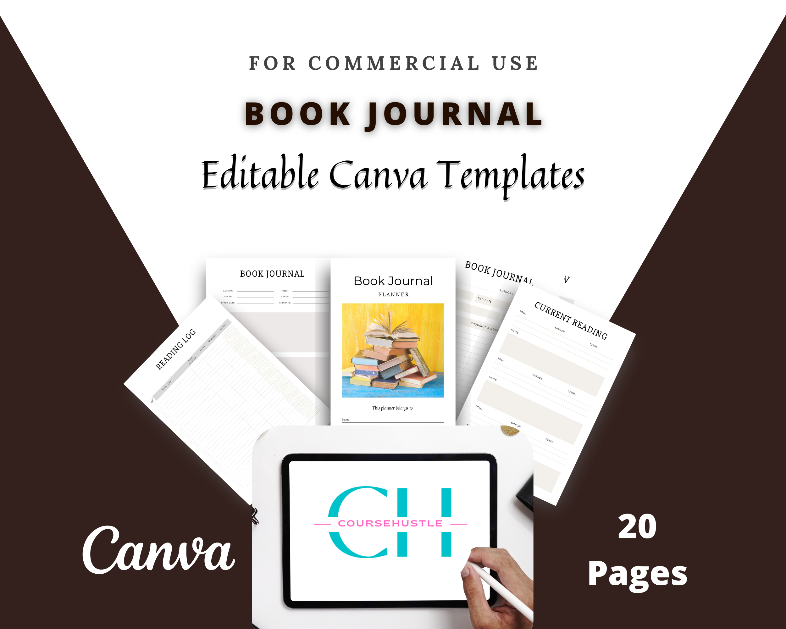 Editable Book Journal in Canva | Commercial Use