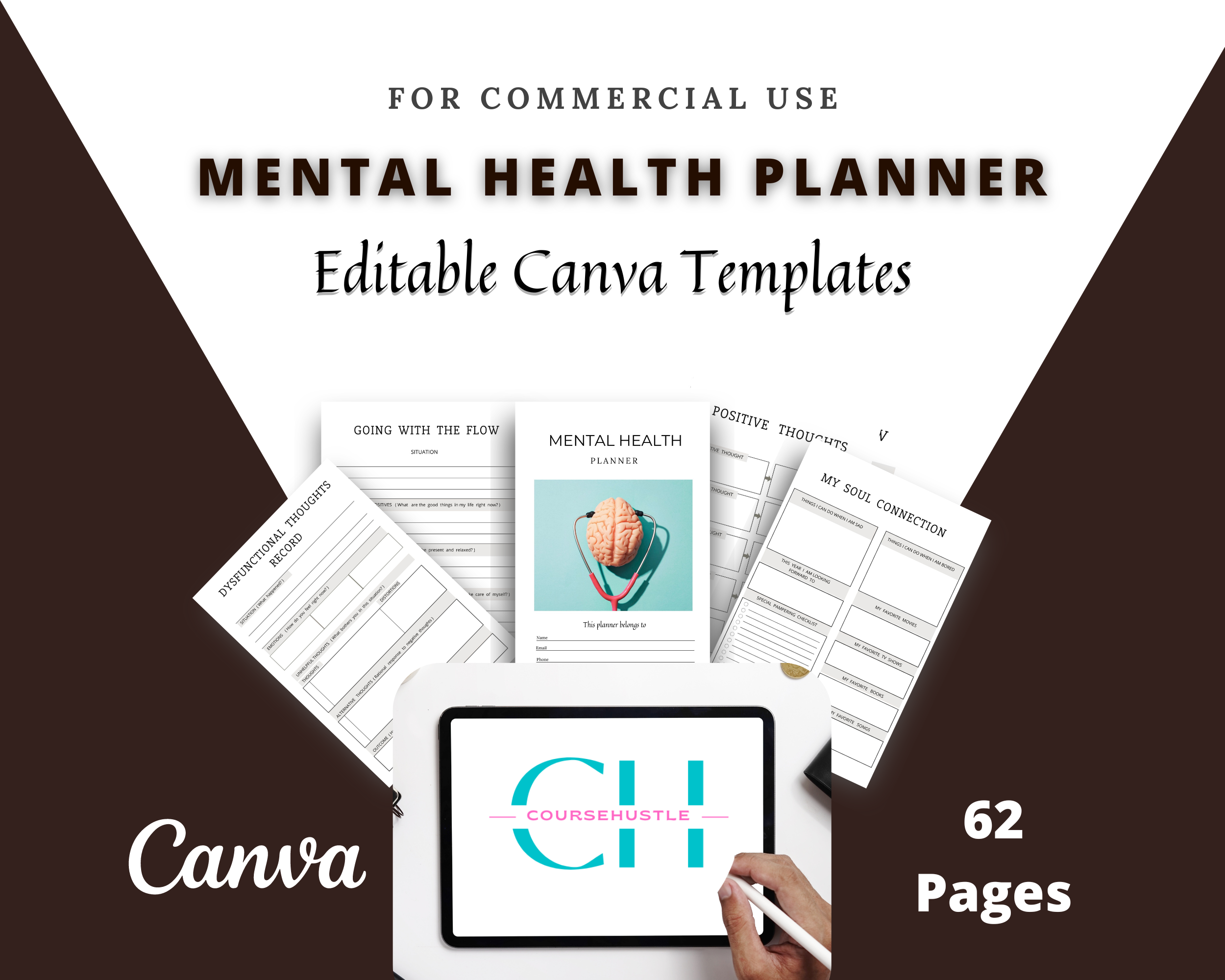 Editable Mental Health Therapy Planner in Canva | Commercial Use