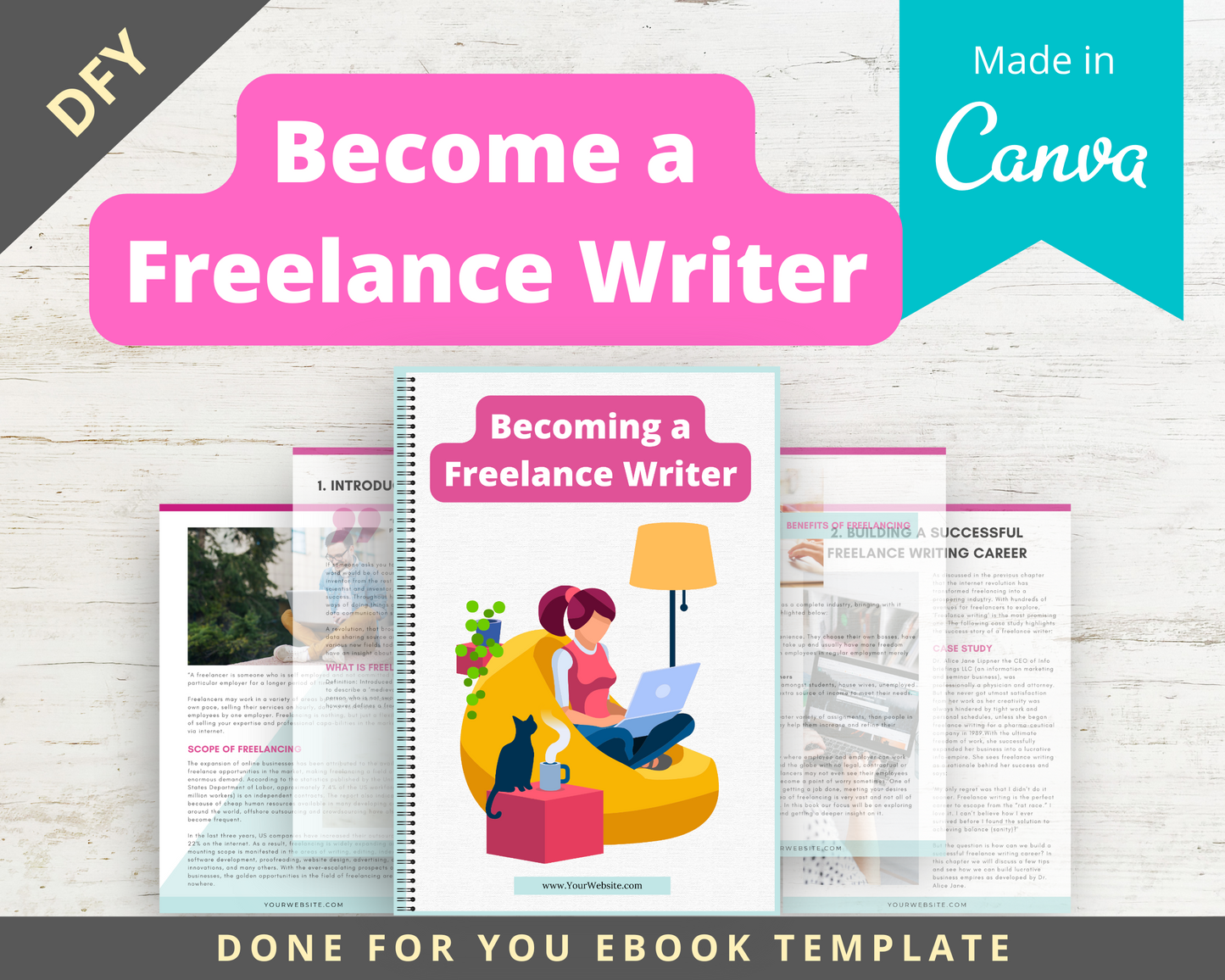 Editable How To Be A Freelance Writer | Done-for-You Ebook in Canva