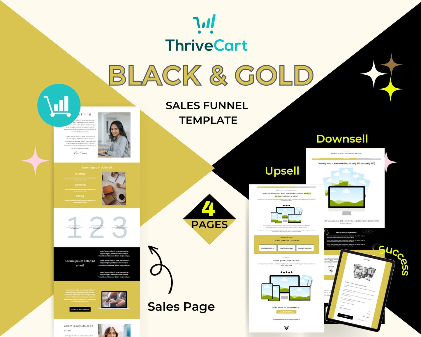 Black & Gold ThriveCart 4-Page Sales Funnel Template