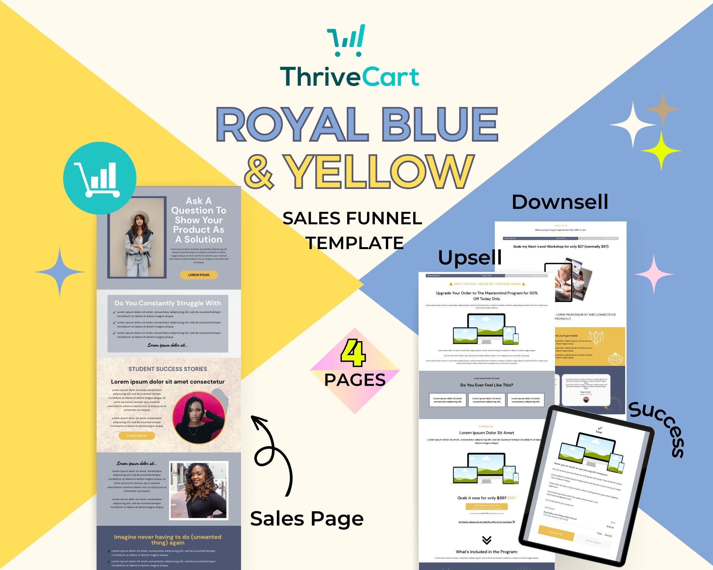 Royal Blue & Yellow ThriveCart 4-Page Sales Funnel Template