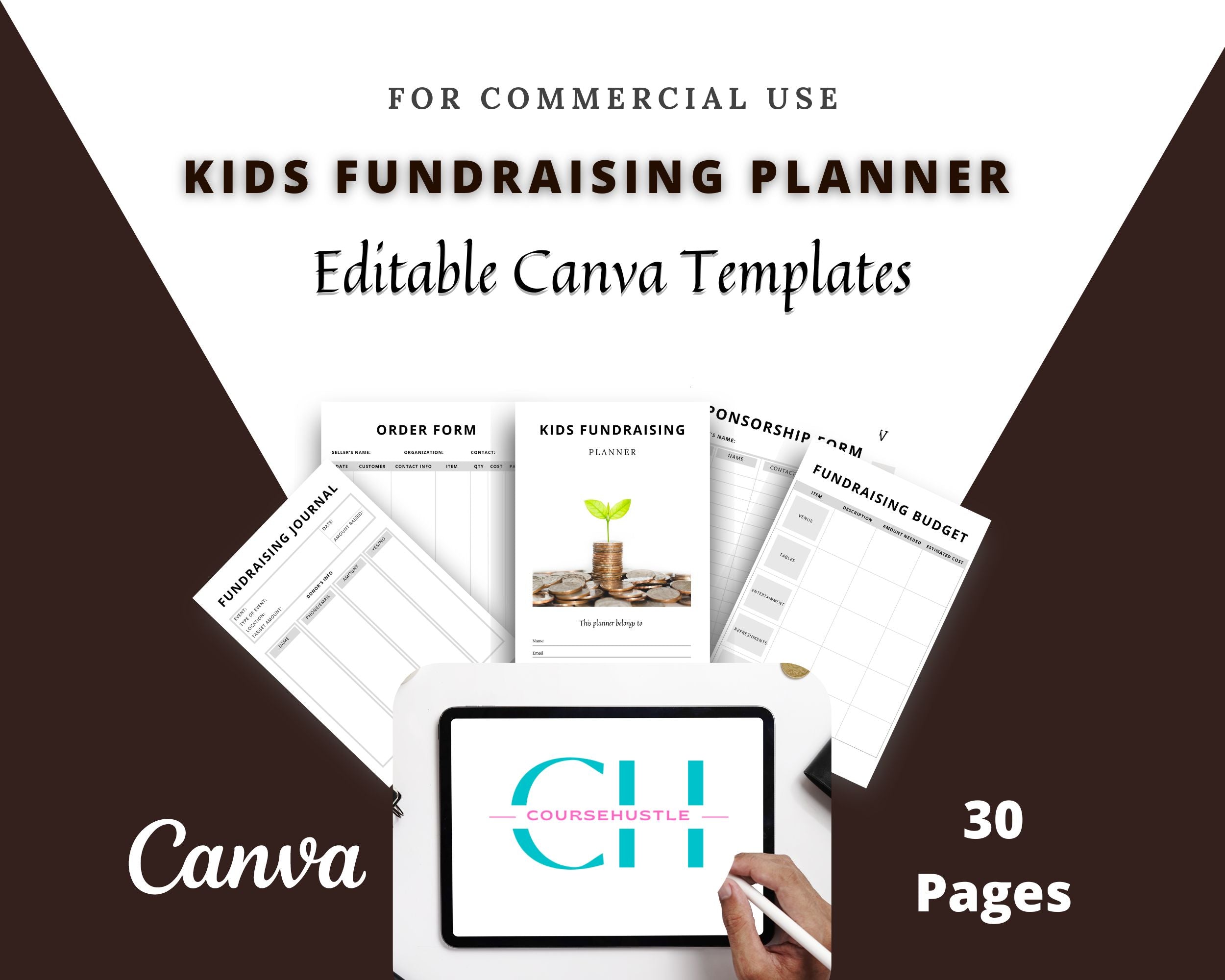 Editable Kids Fundraising Planner in Canva | Canva Template Pack | Commercial Use