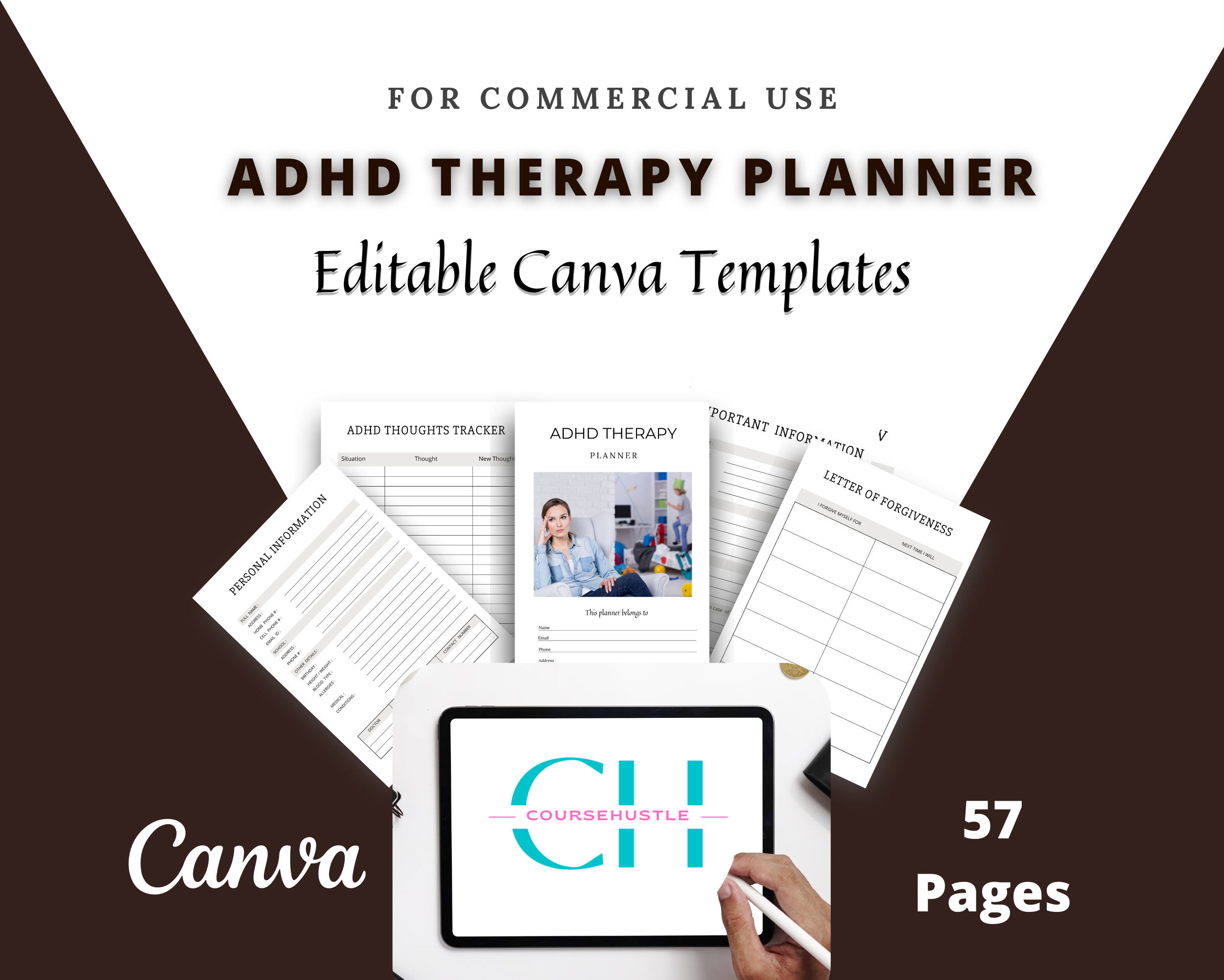 Editable ADHD Therapy Planner in Canva | Commercial Use