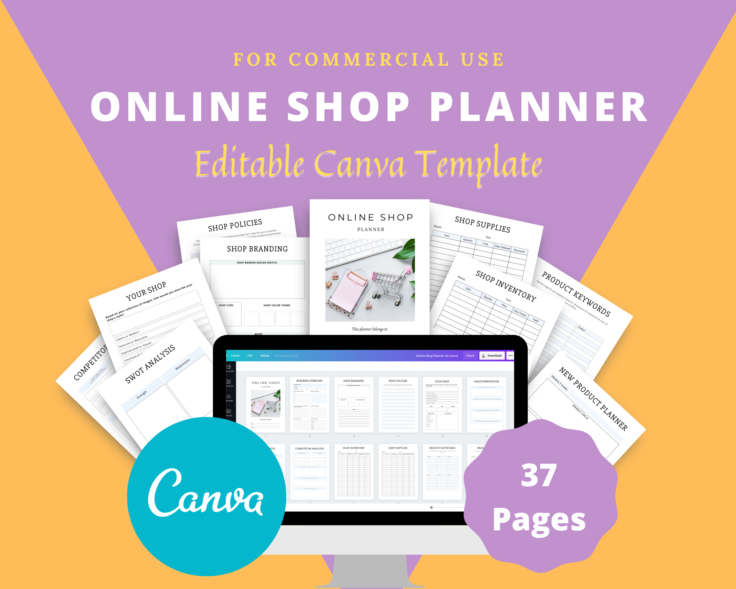 Editable Online Shop Planner Templates in Canva | Commercial Use