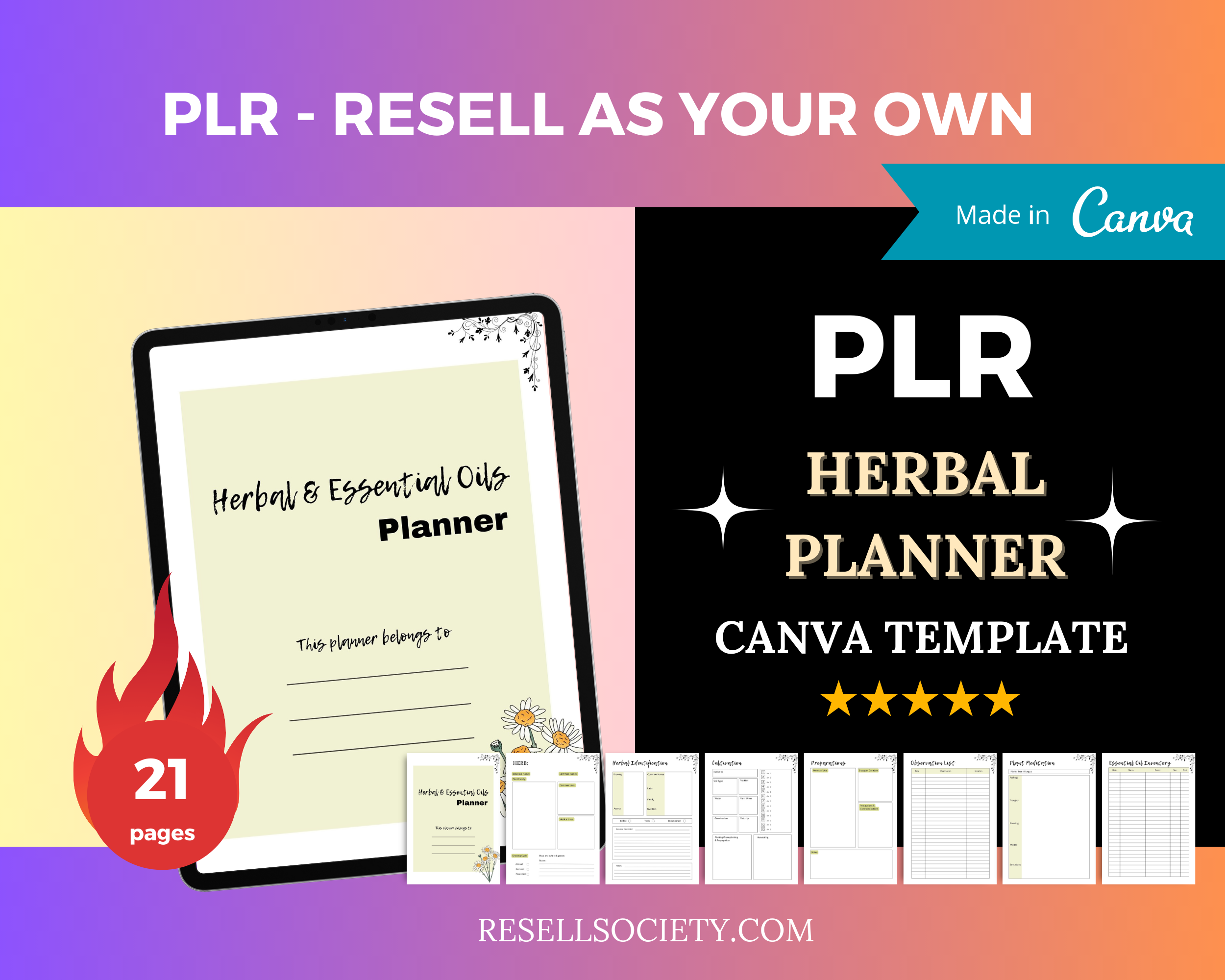 Herbs and Essential Oils Planner in Canva | Canva Template Pack | Herbs and Essential Oils Journal Template | Commercial Use