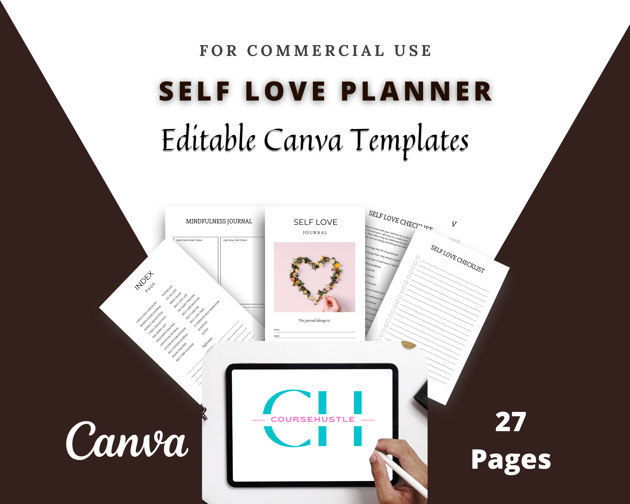 Editable Self Love Journal in Canva | Commercial Use