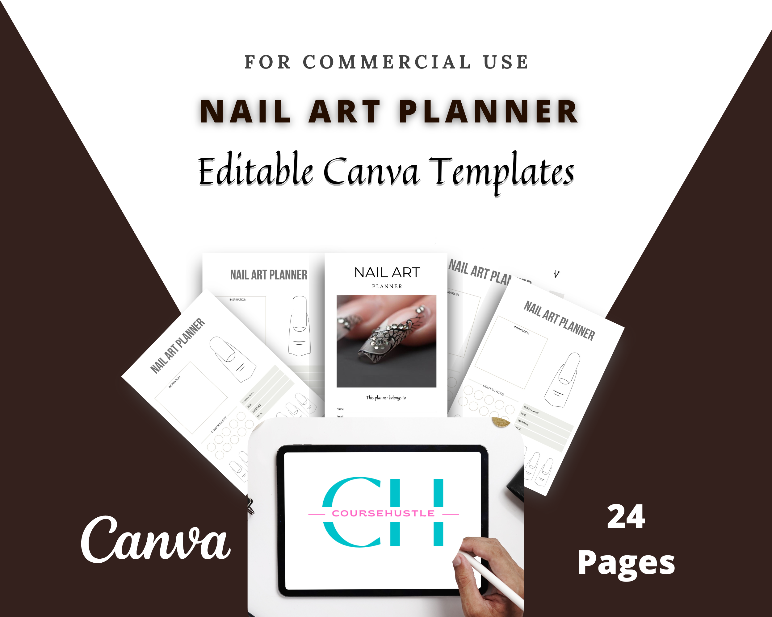 Editable Nail Art Planner in Canva | Canva Template Pack | Commercial Use