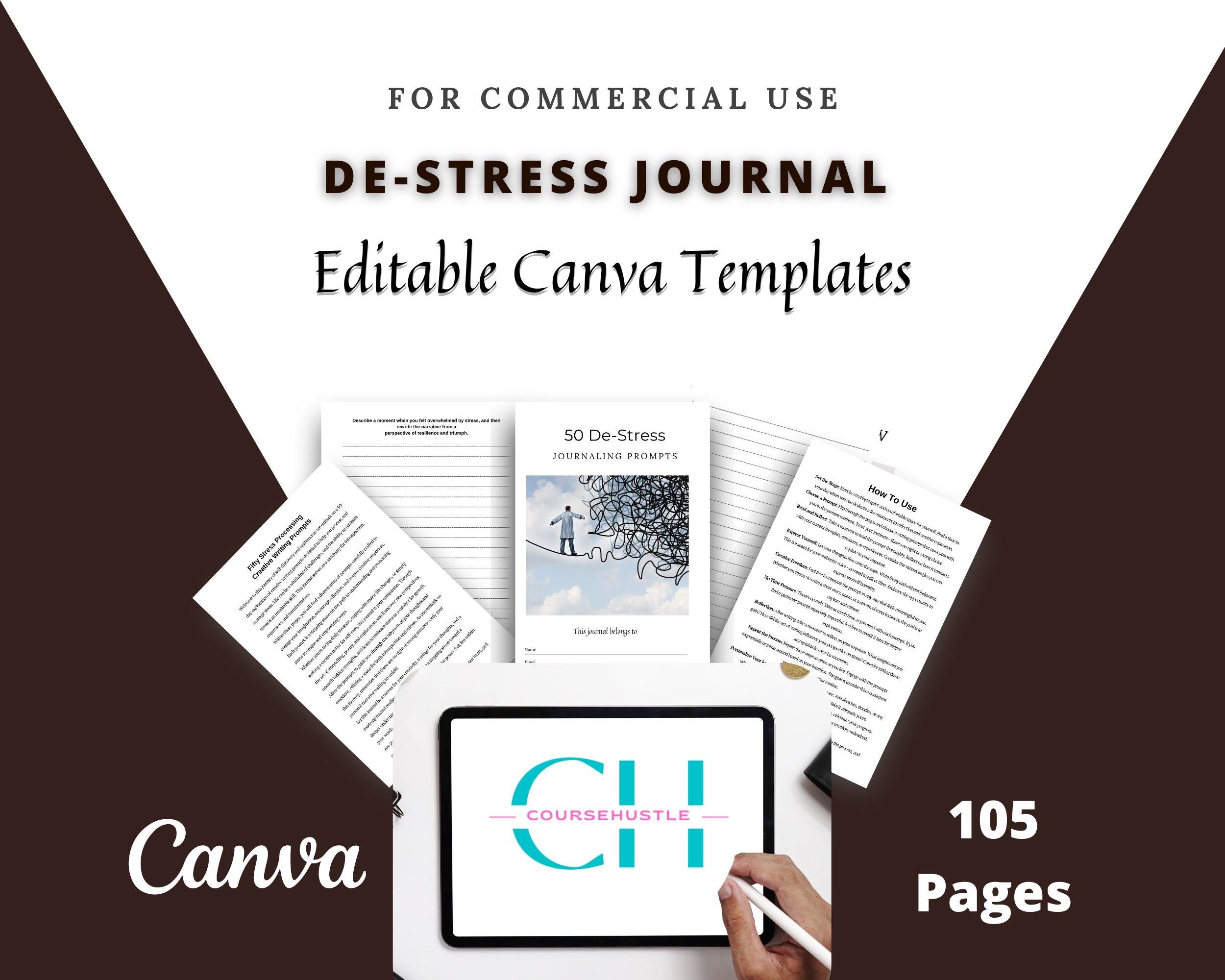 De-Stress Journaling Prompts in Canva | Canva Template Pack | Commercial Use