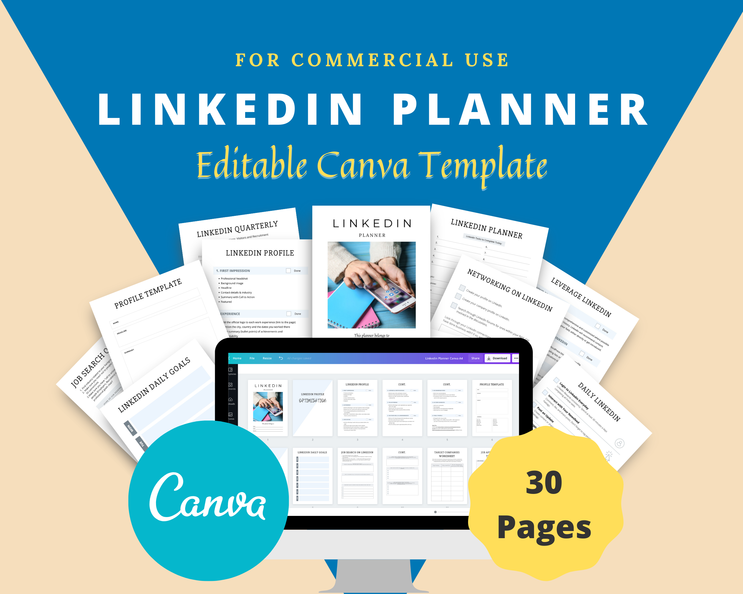 Editable LinkedIn Planner in Canva | Commercial Use