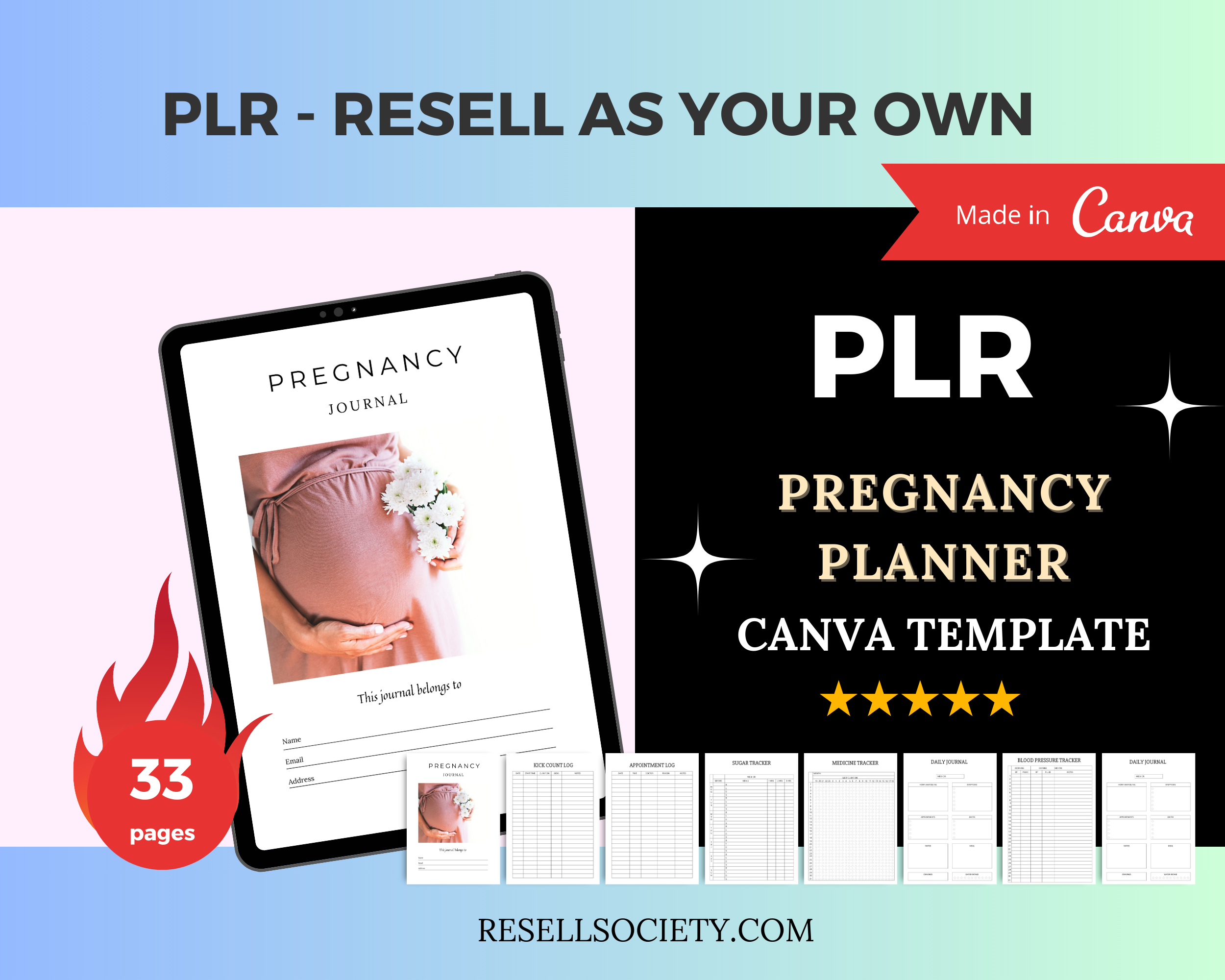 Editable Pregnancy Planner Templates in Canva | New Mom Planner Templates | Commercial Use