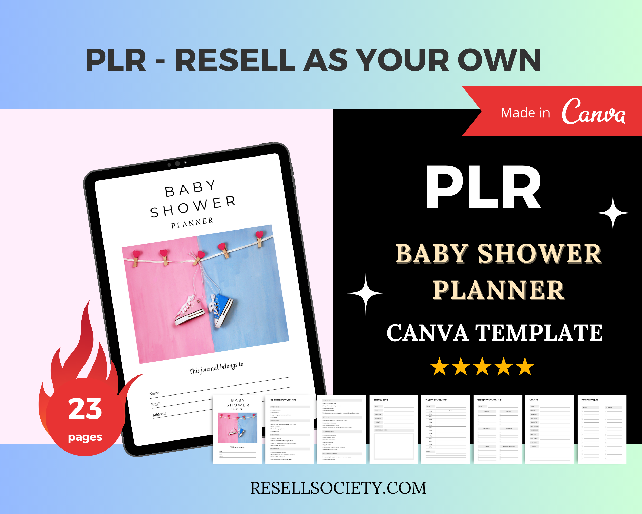 Editable Baby Shower Planner Templates in Canva | Commercial Use