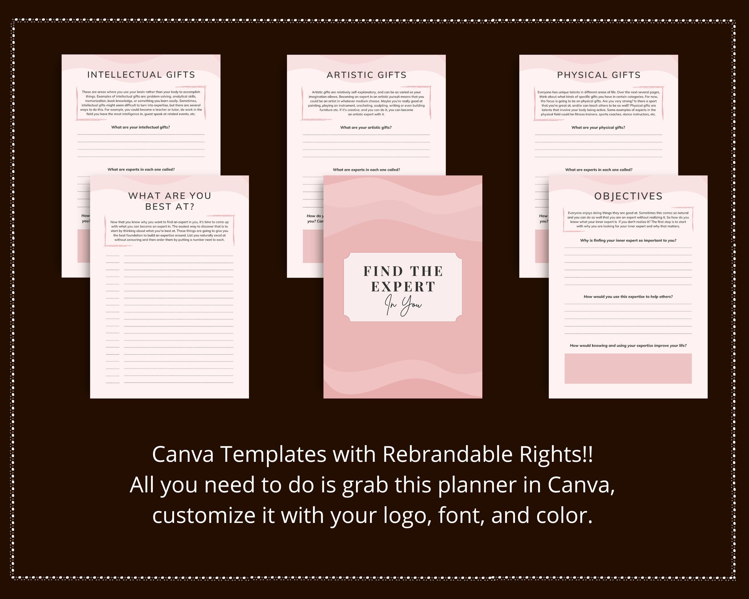 Editable Becoming Expert Planner Templates in Canva | Canva Template Pack | Expert in Narrow Field | Commercial Use