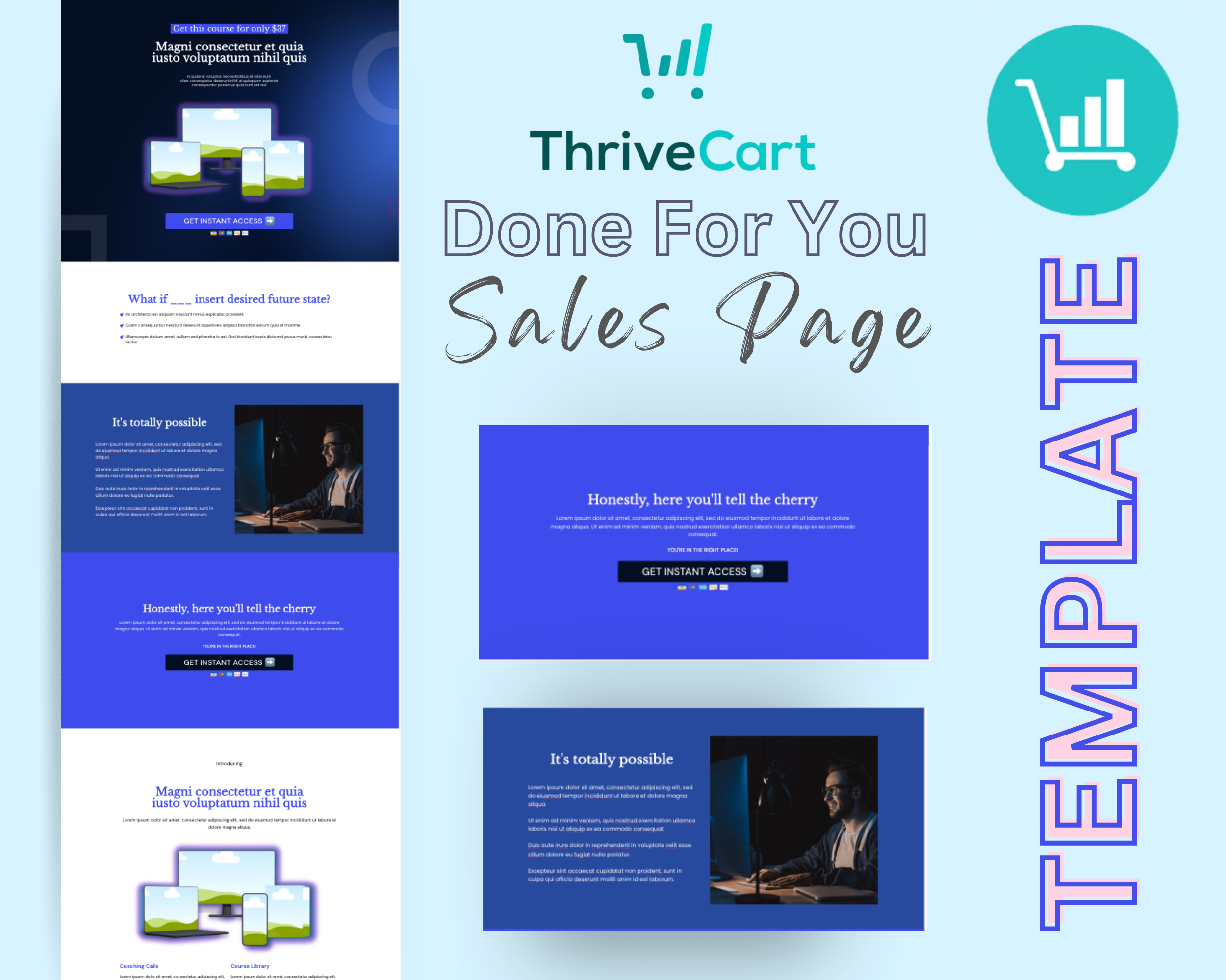 Glowing Blue Sales Page Template in ThriveCart