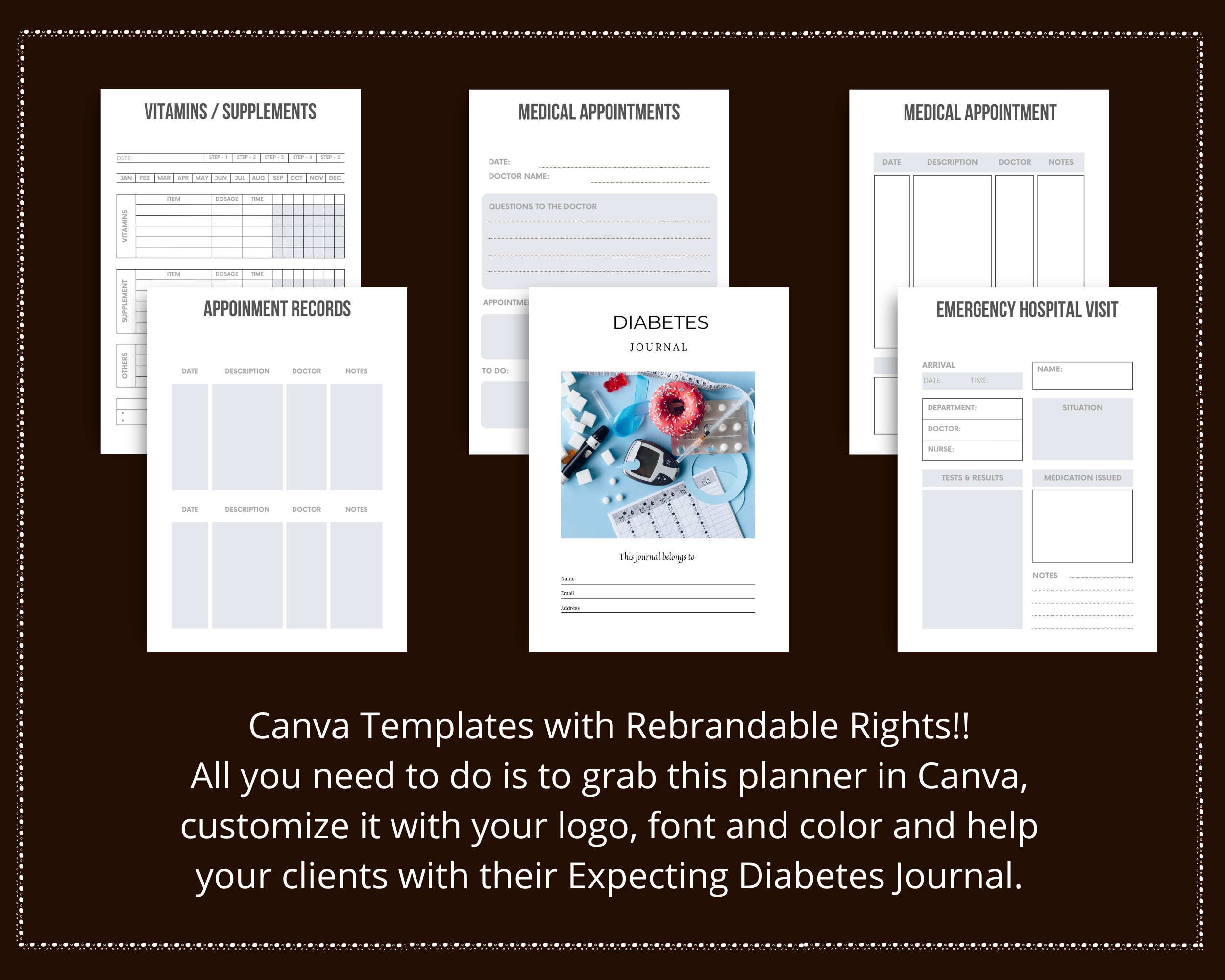 Diabetes Journal in Canva | Canva Template Pack | Commercial Use