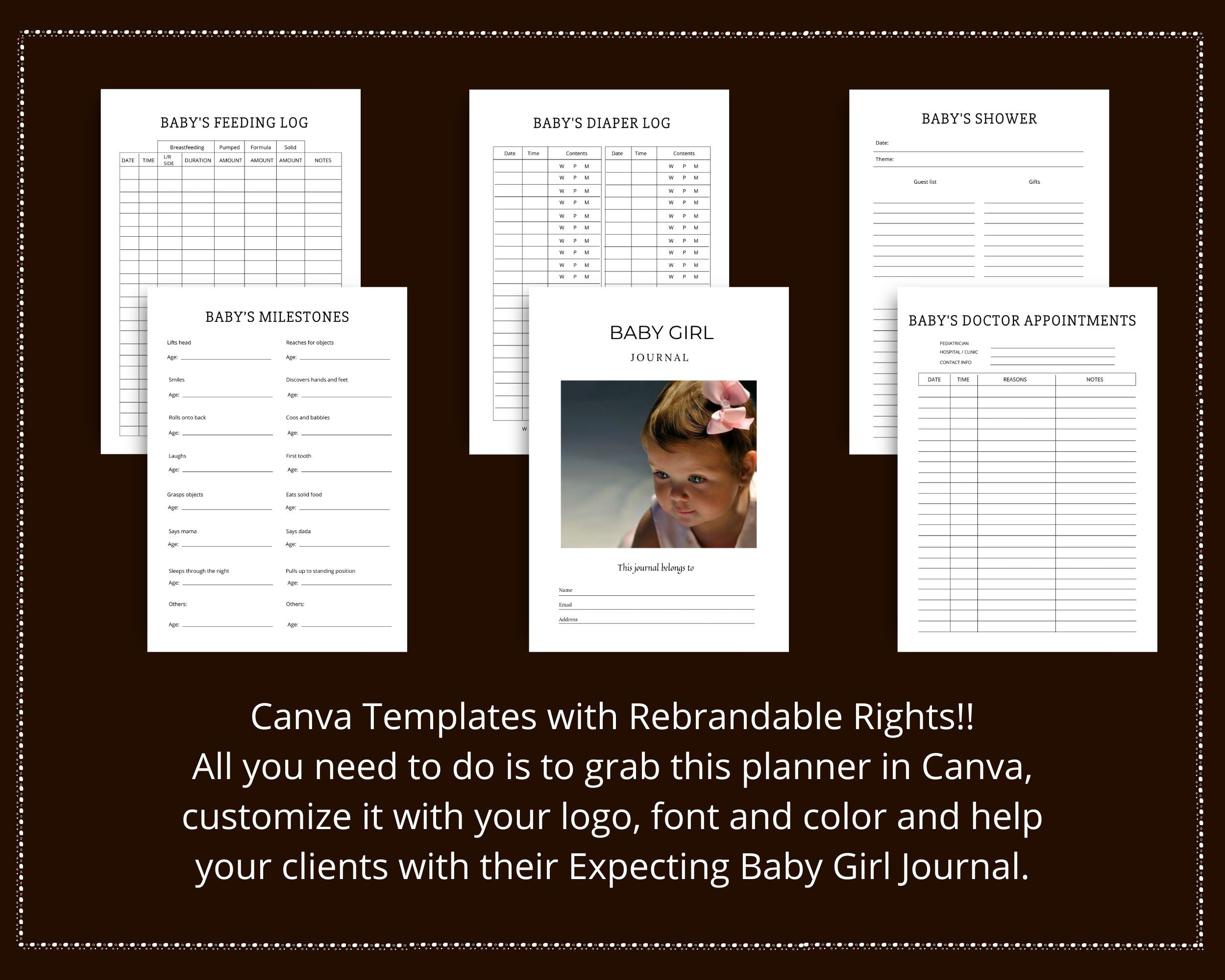 Editable Baby Girl Planner Templates in Canva | Commercial Use