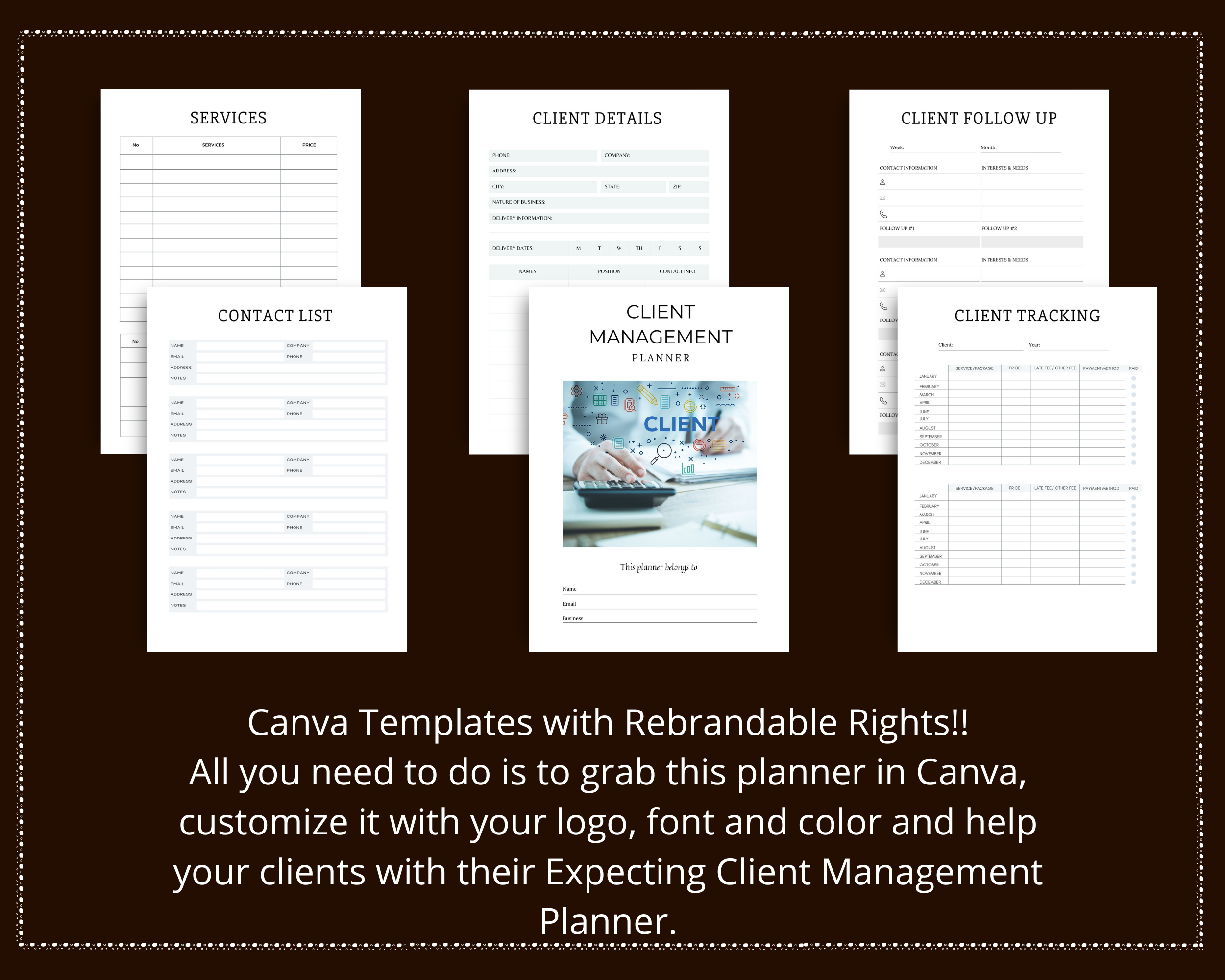 Editable Client Management Planner in Canva | Commercial Use