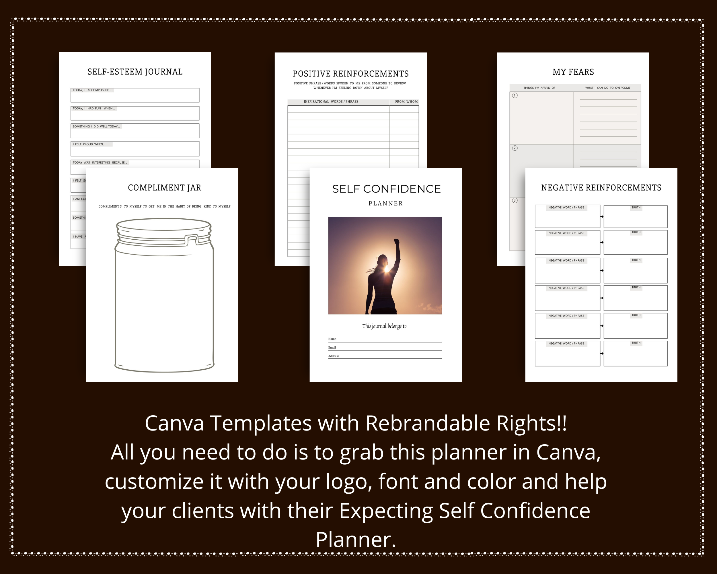 Editable Self Confidence Planner Templates in Canva | Commercial Use