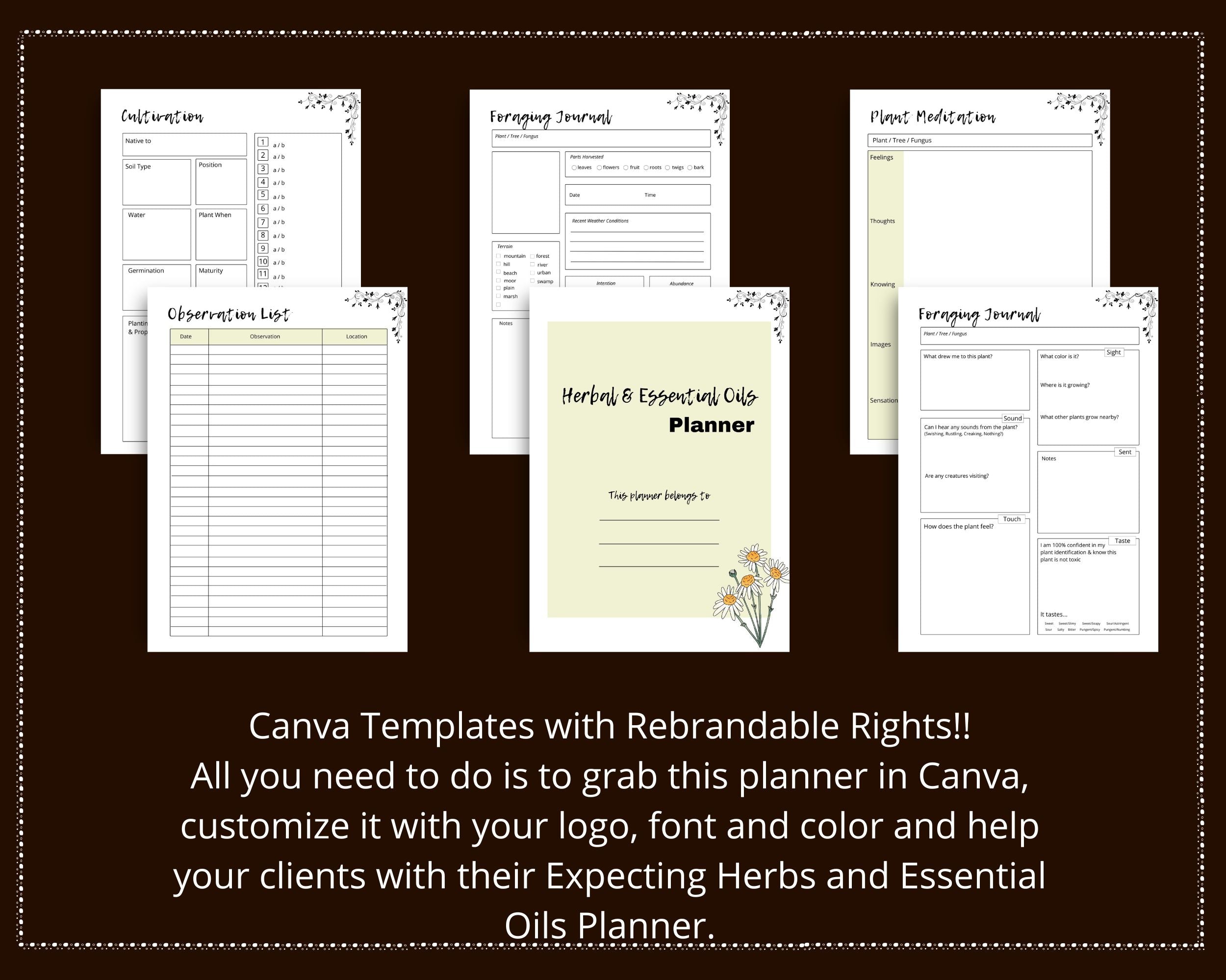 Herbs and Essential Oils Planner in Canva | Canva Template Pack | Herbs and Essential Oils Journal Template | Commercial Use