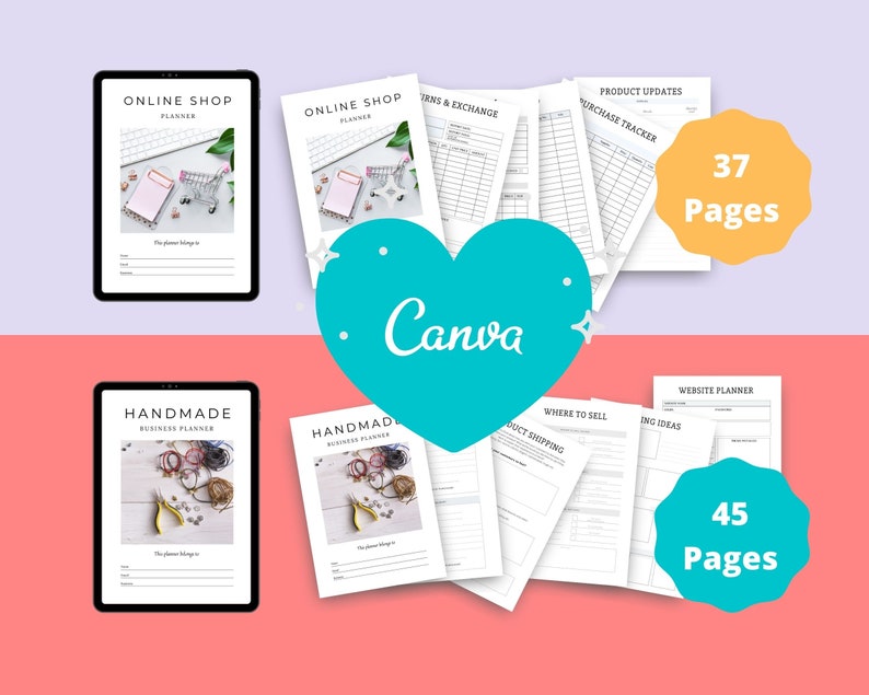 BUNDLE of 7 Online Shop Planners in Canva | Customizable | Editable Planners | Commercial Use | eCommerce Templates