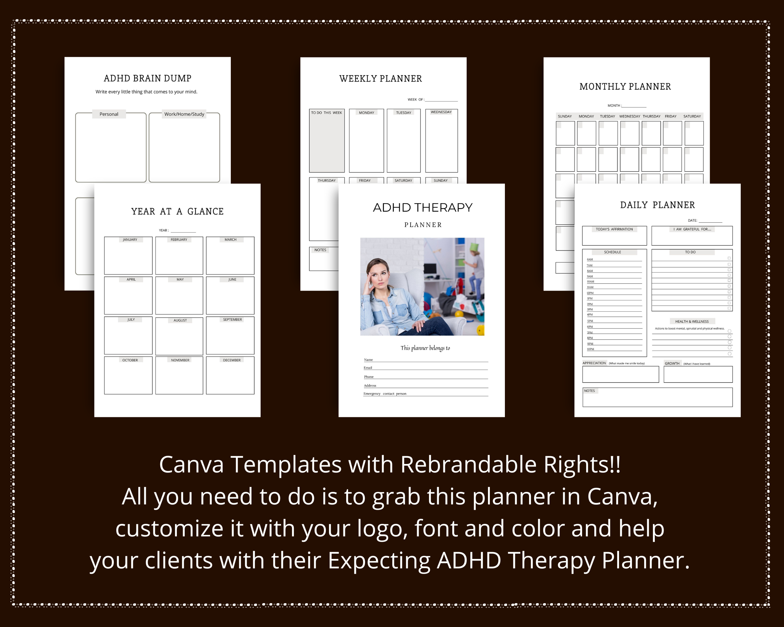 Editable ADHD Therapy Planner in Canva | Commercial Use