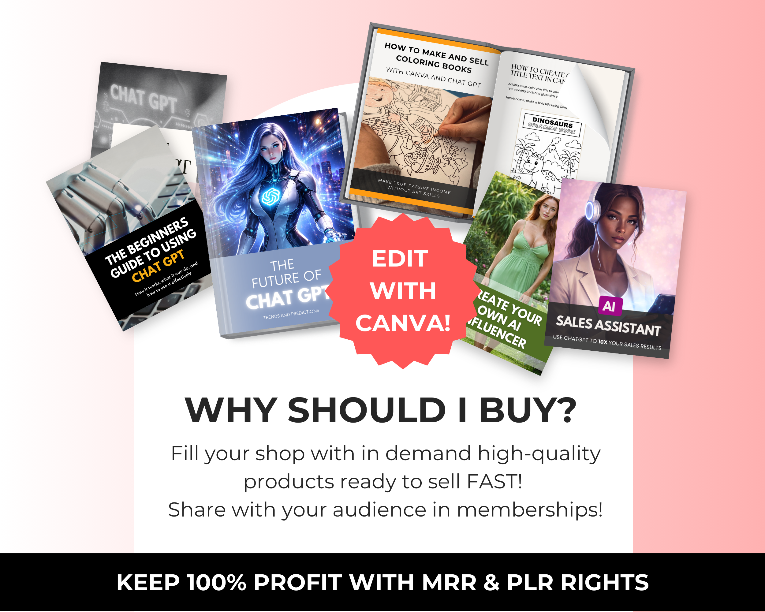 AI & Chat GPT Bundle of 7 Editable Ebooks in Canva with PLR Rights