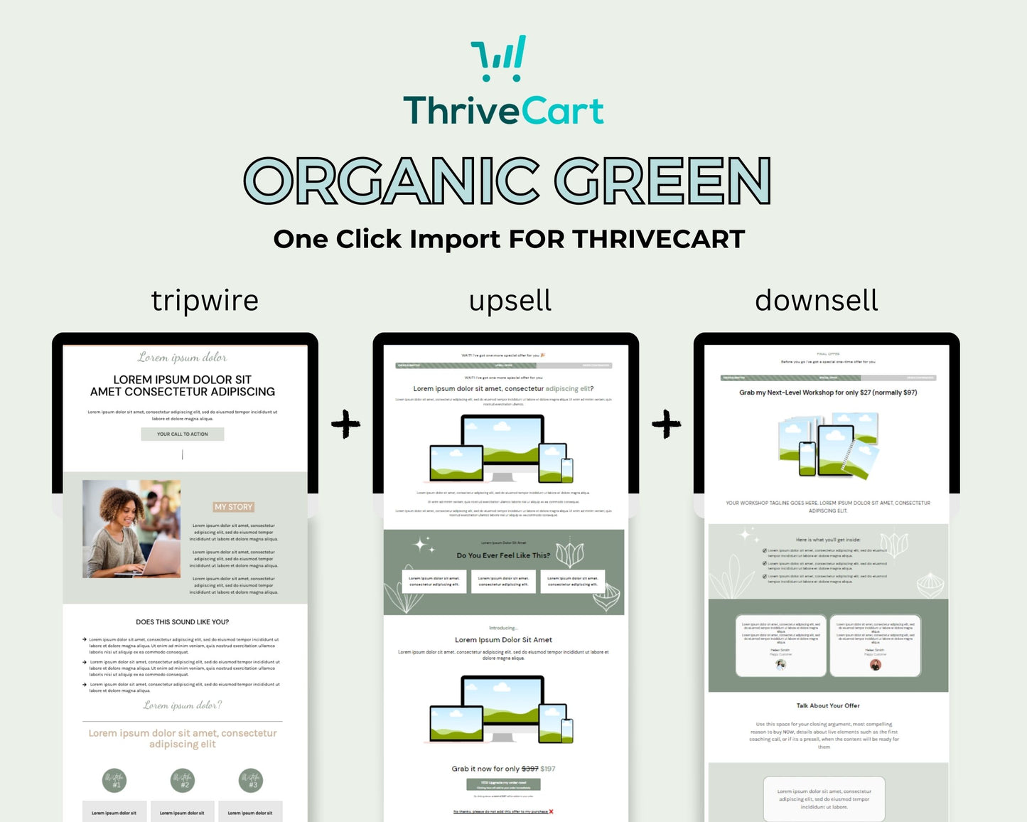 Organic Green ThriveCart 4-Page Sales Funnel Template