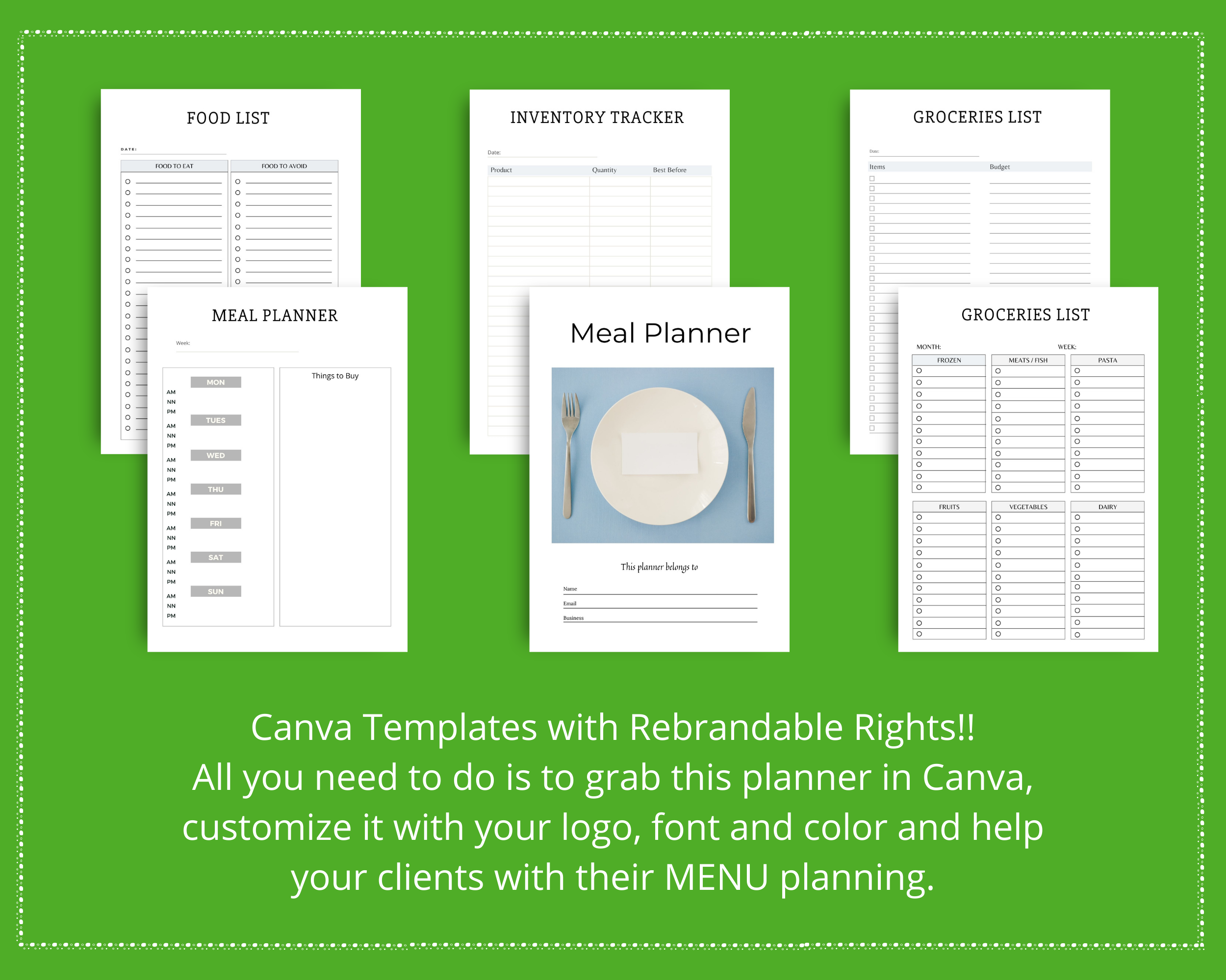 Editable Meal Planner in Canva | Commercial Use