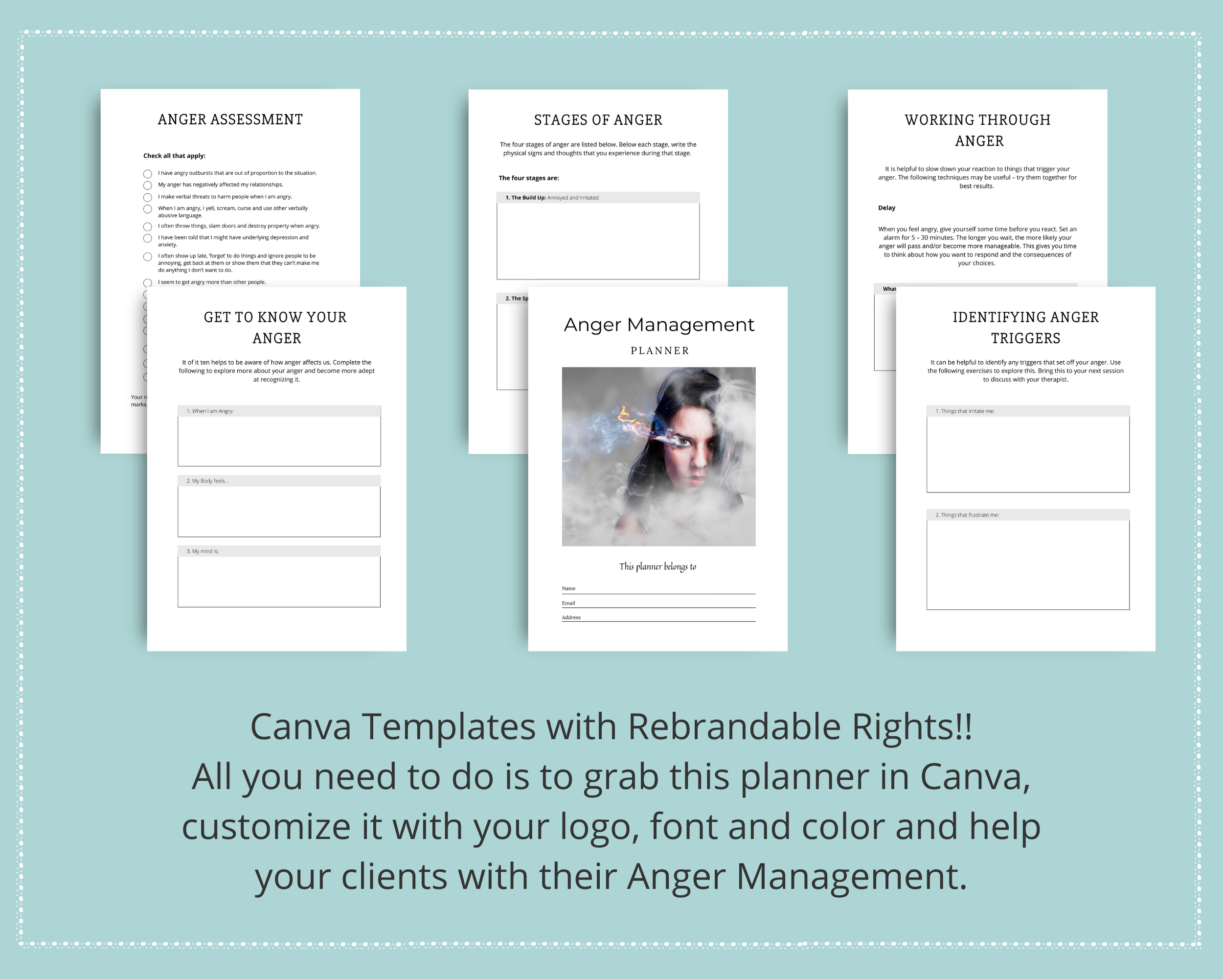 Editable Anger Management Planner in Canva | Commercial Use