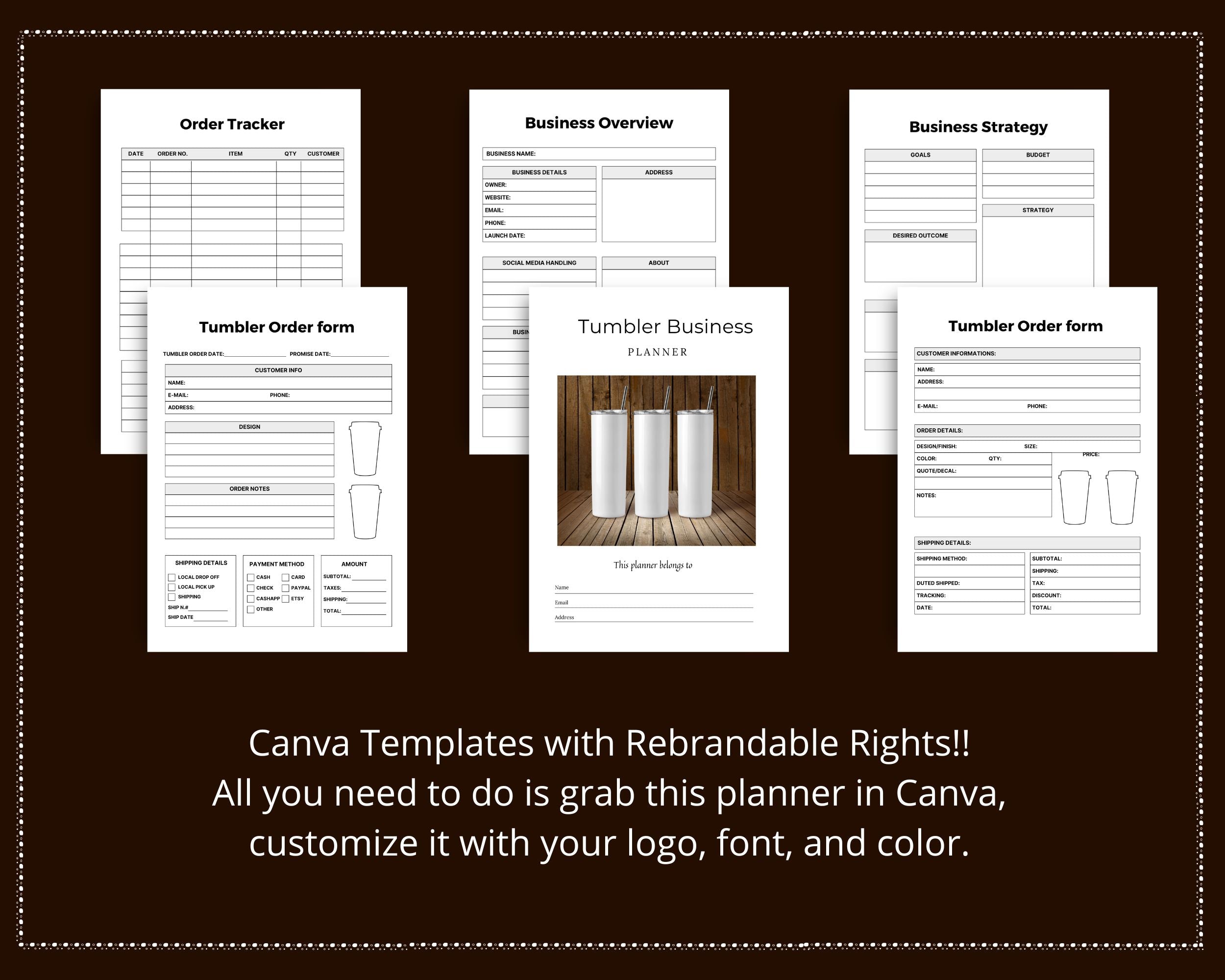 Editable Tumbler Business Planner in Canva | Commercial Use