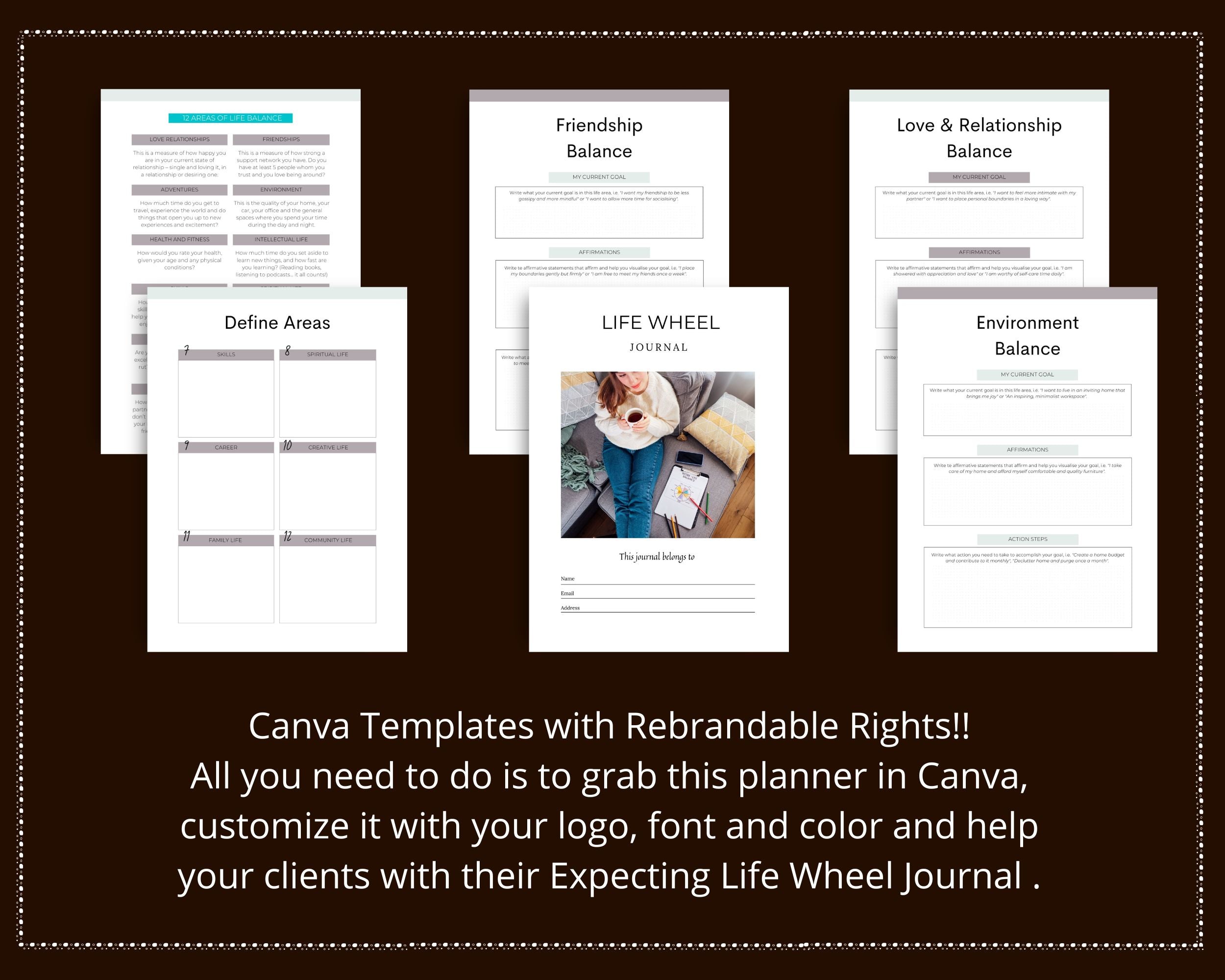 Life Wheel Journal in Canva | Canva Template Pack | Commercial Use