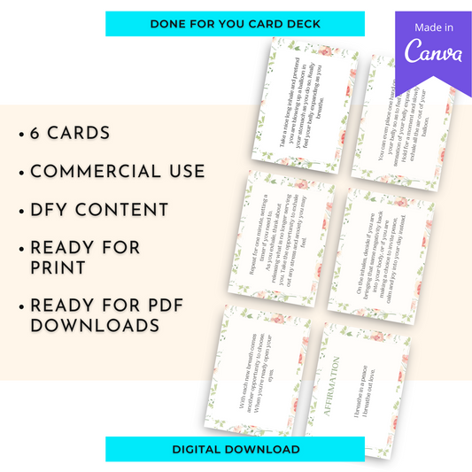 Belly Breathing Mini Meditation Card Deck | Editable 7 Card Deck in Canva | Commercial Use