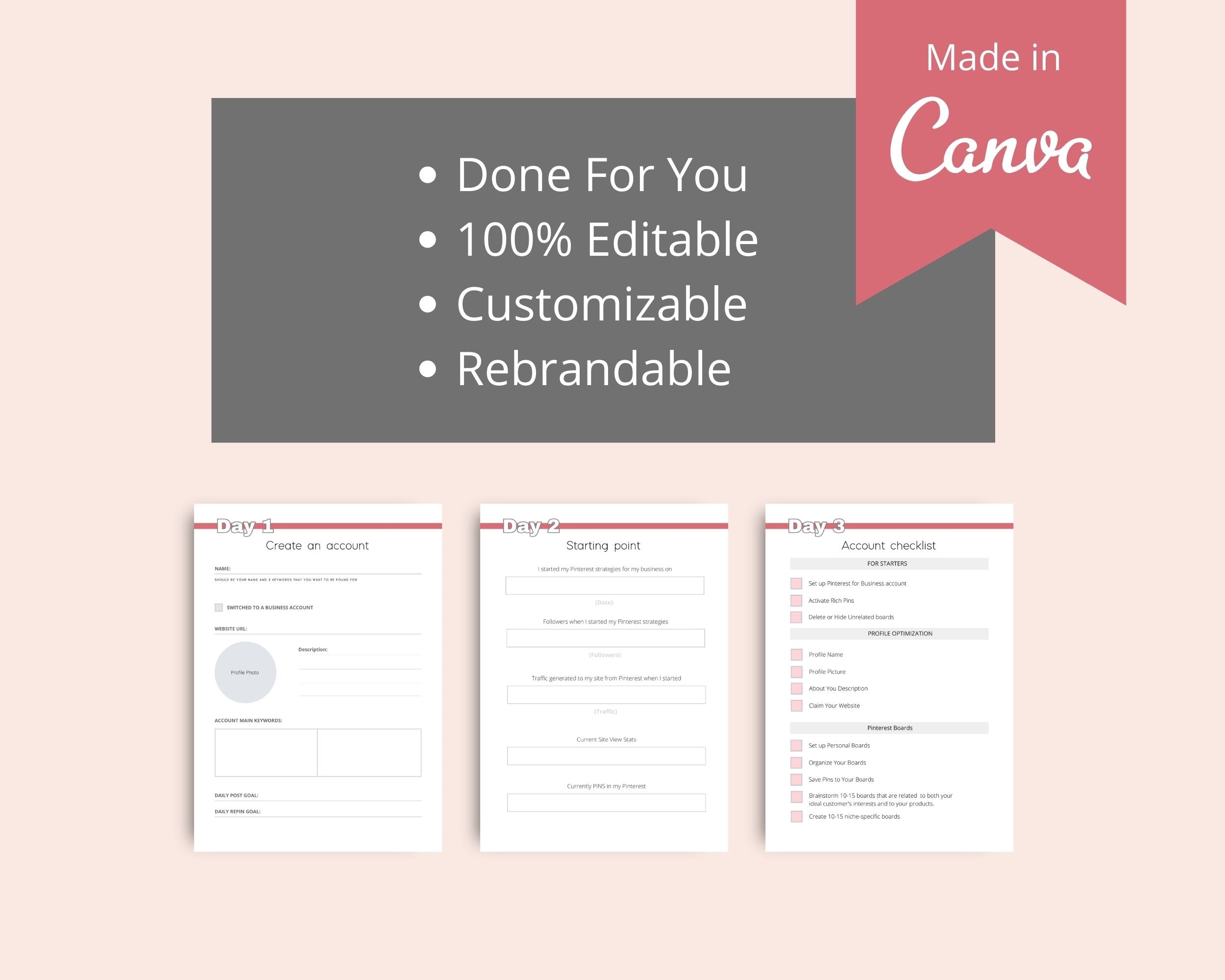 20-Day Pinterest Challenge | Editable Canva Template A4 Size