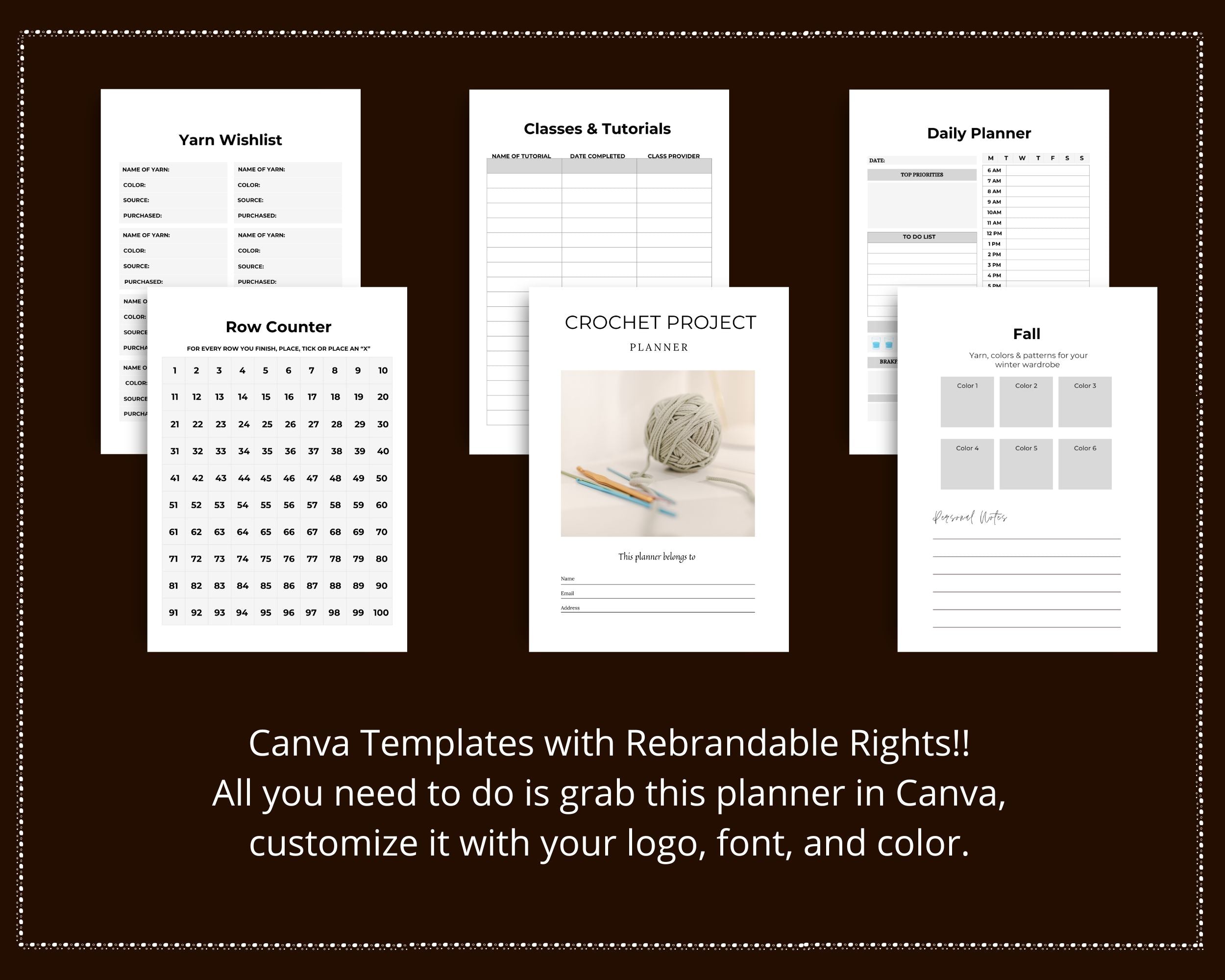 Editable Crochet Planner in Canva | Canva Template Pack | Commercial Use