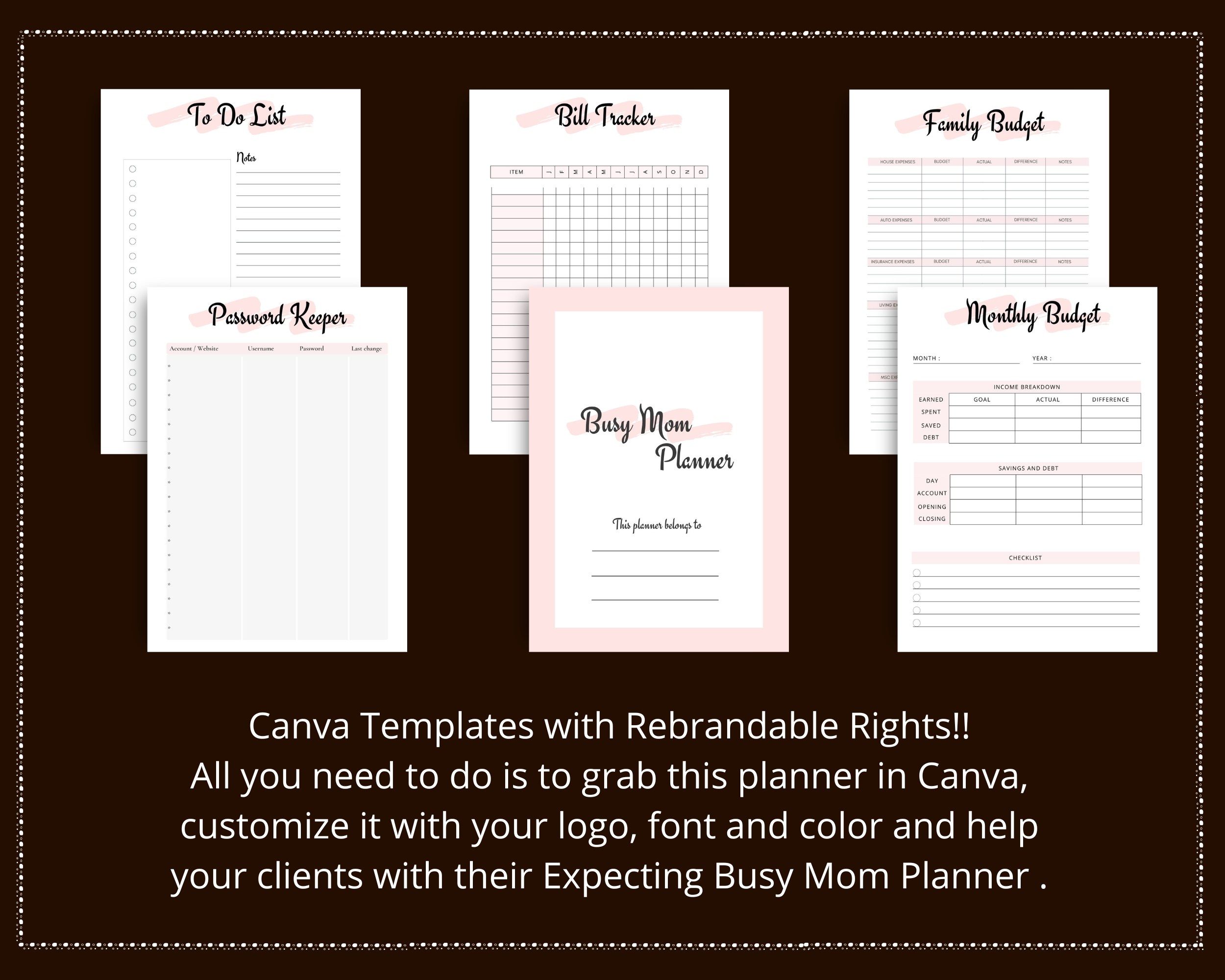 Editable Busy Mom Planner in Canva | Canva Template Pack | Commercial Use