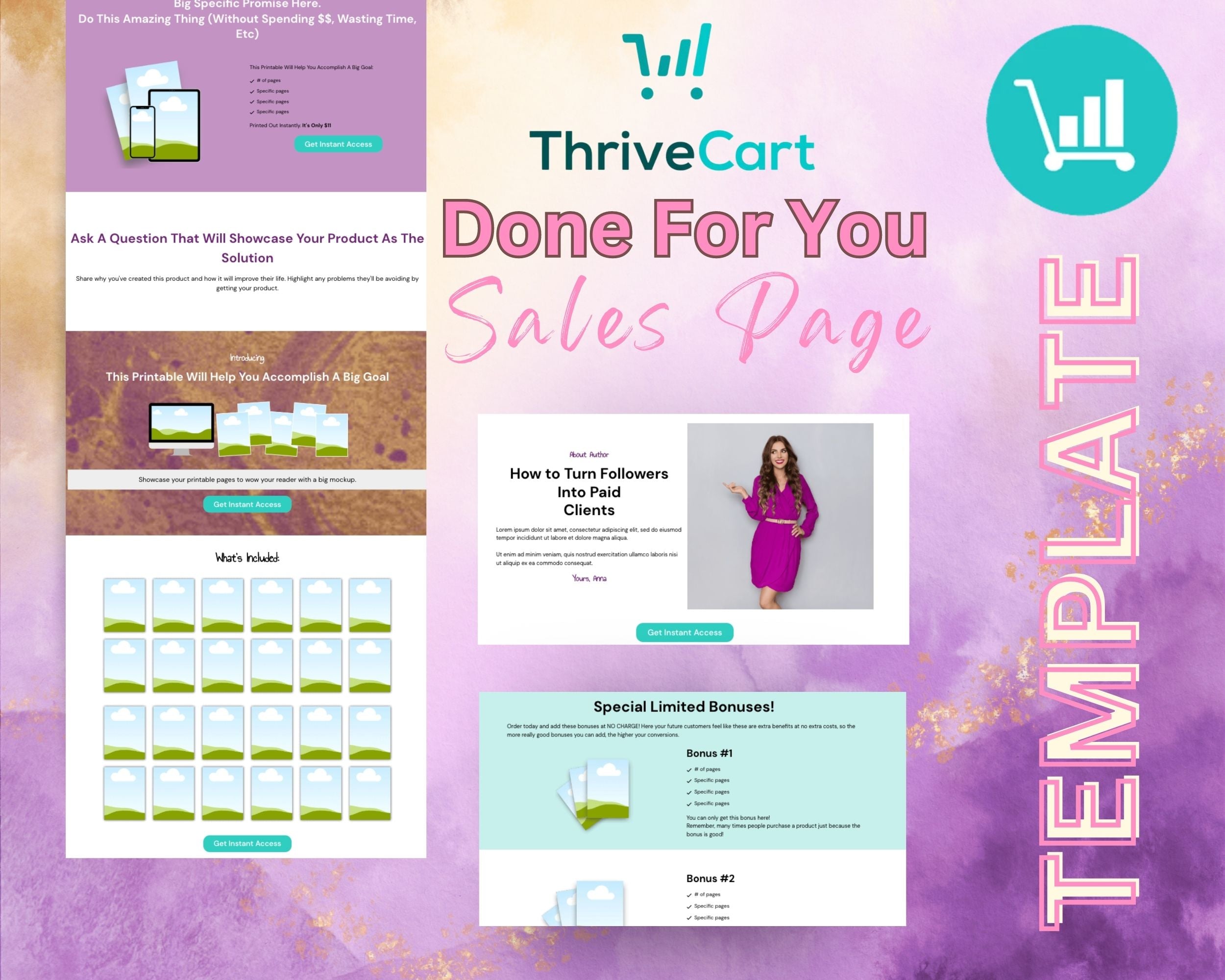 Plum & Lilac Printables Sales Page Template in Thrivecart